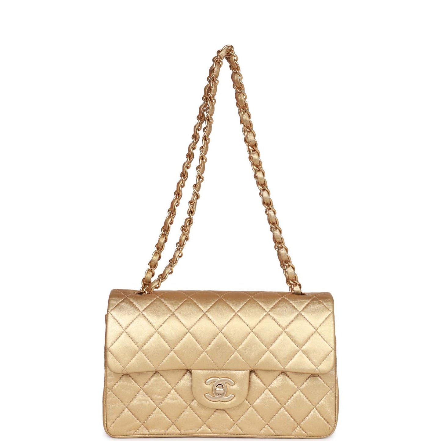 Vintage Chanel Small Classic Double Flap Bag Gold Metallic Lambskin Gold Hardware