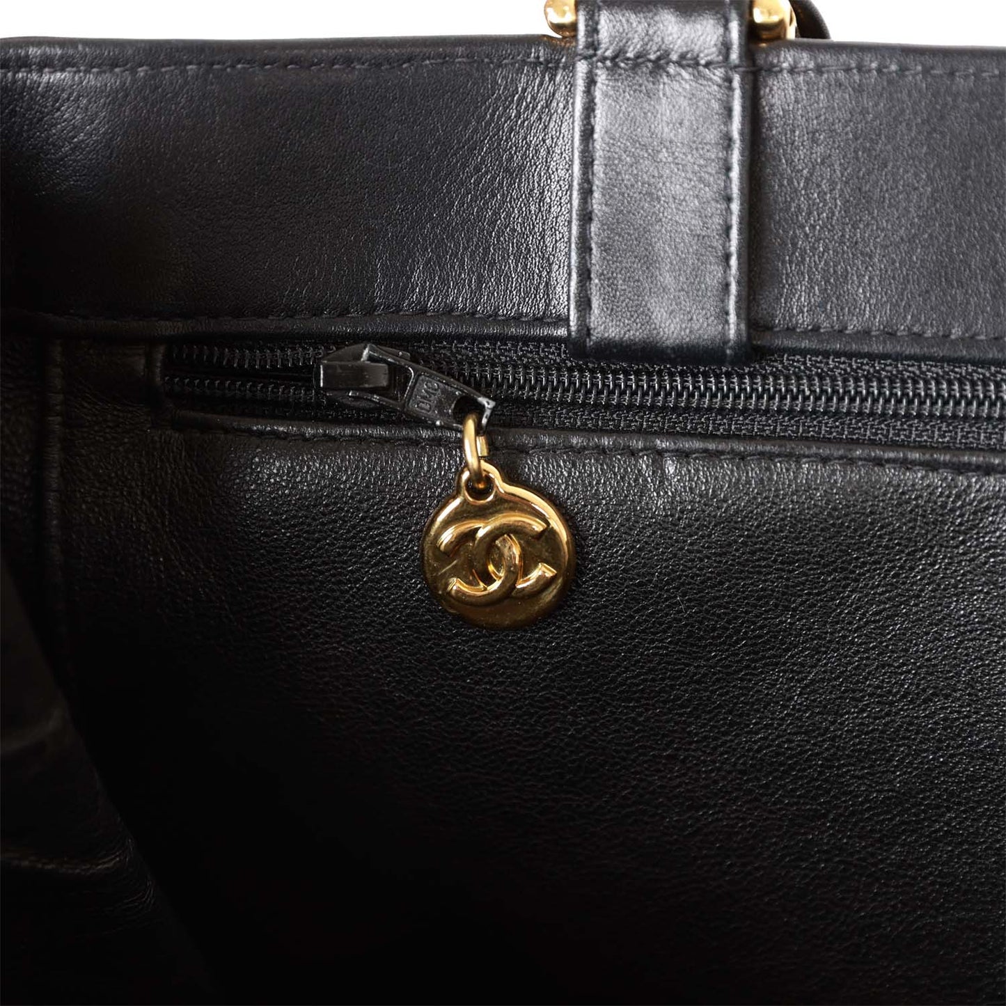 Vintage Chanel CC Chain Shopping Tote Bag Black Lambskin Gold Hardware