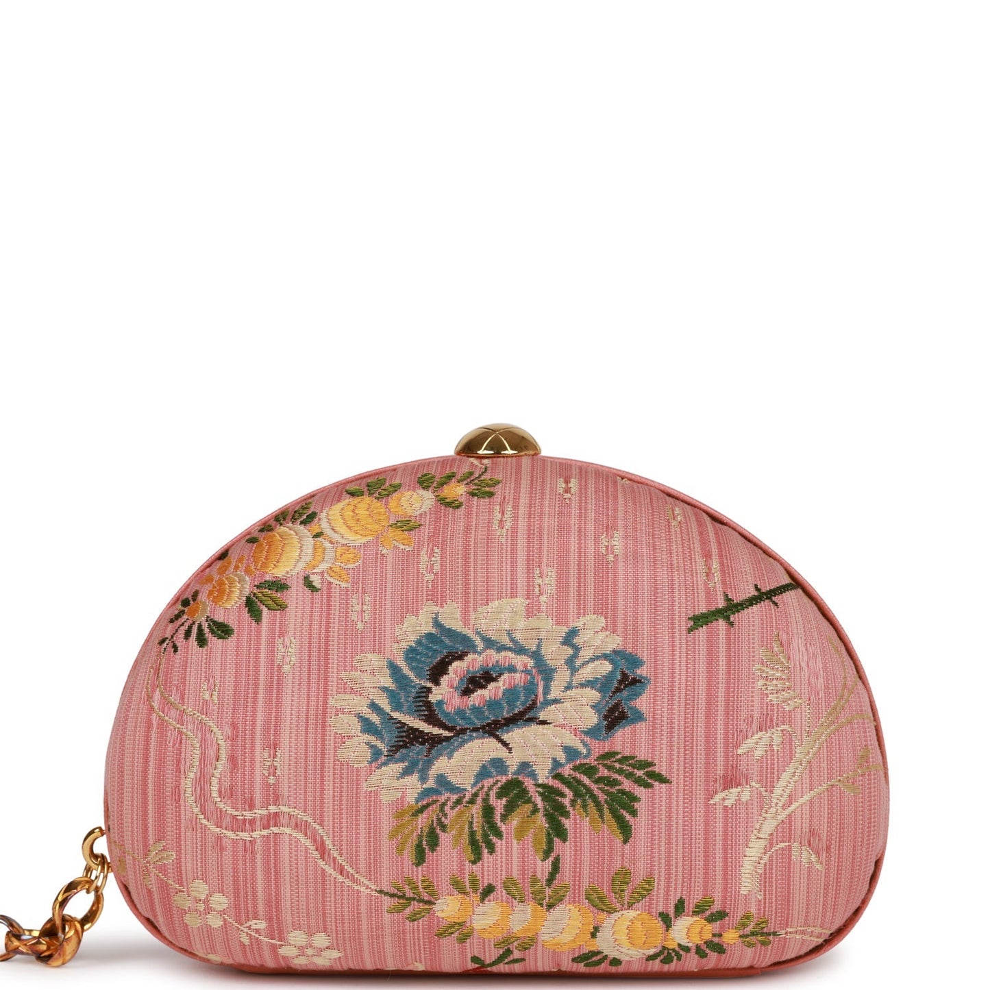 Vintage Chanel Timeless Clutch Rose Pink Brocade Silk Gold Hardware