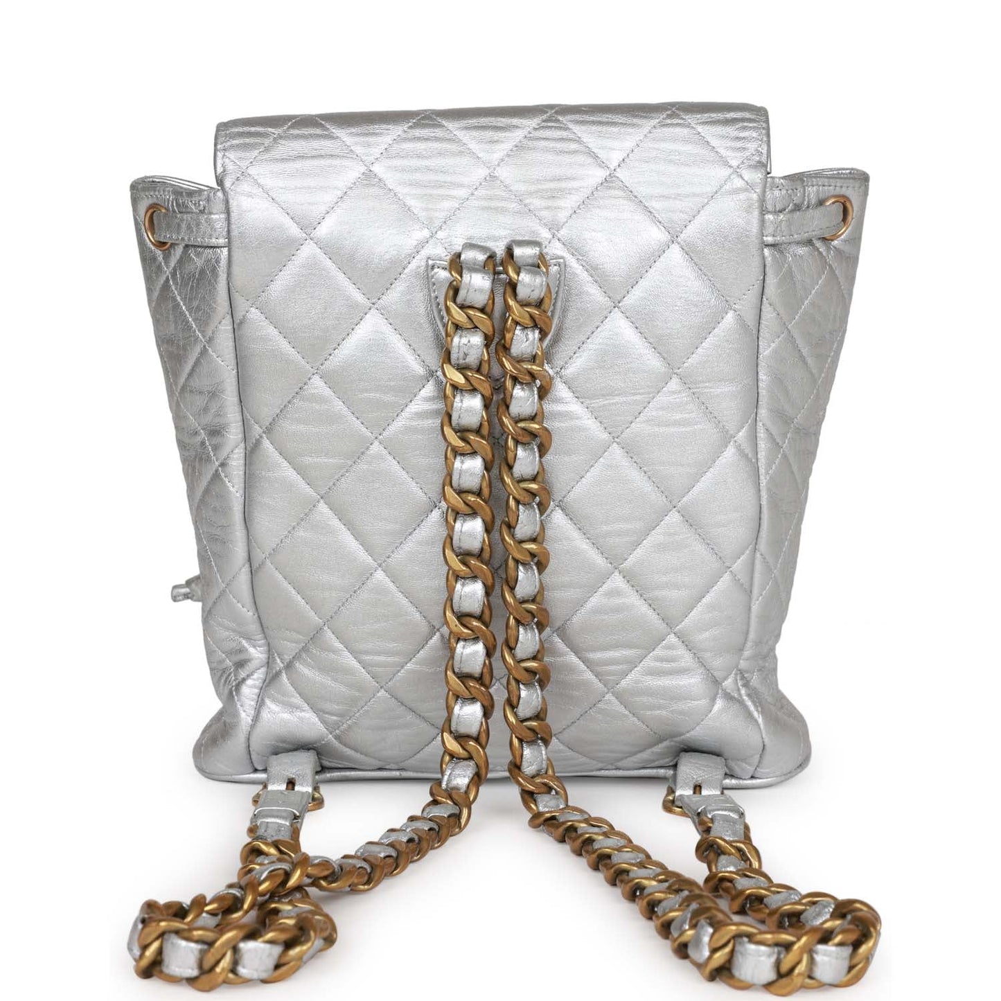 Vintage Chanel Duma Backpack Silver Metallic Lambskin Gold Hardware