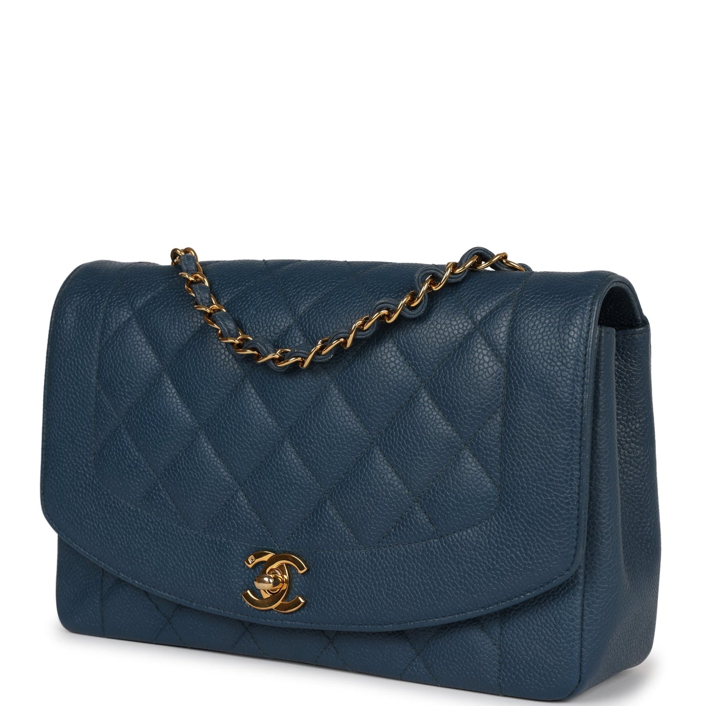 Vintage Chanel Medium Diana Flap Bag Blue Caviar Gold Hardware