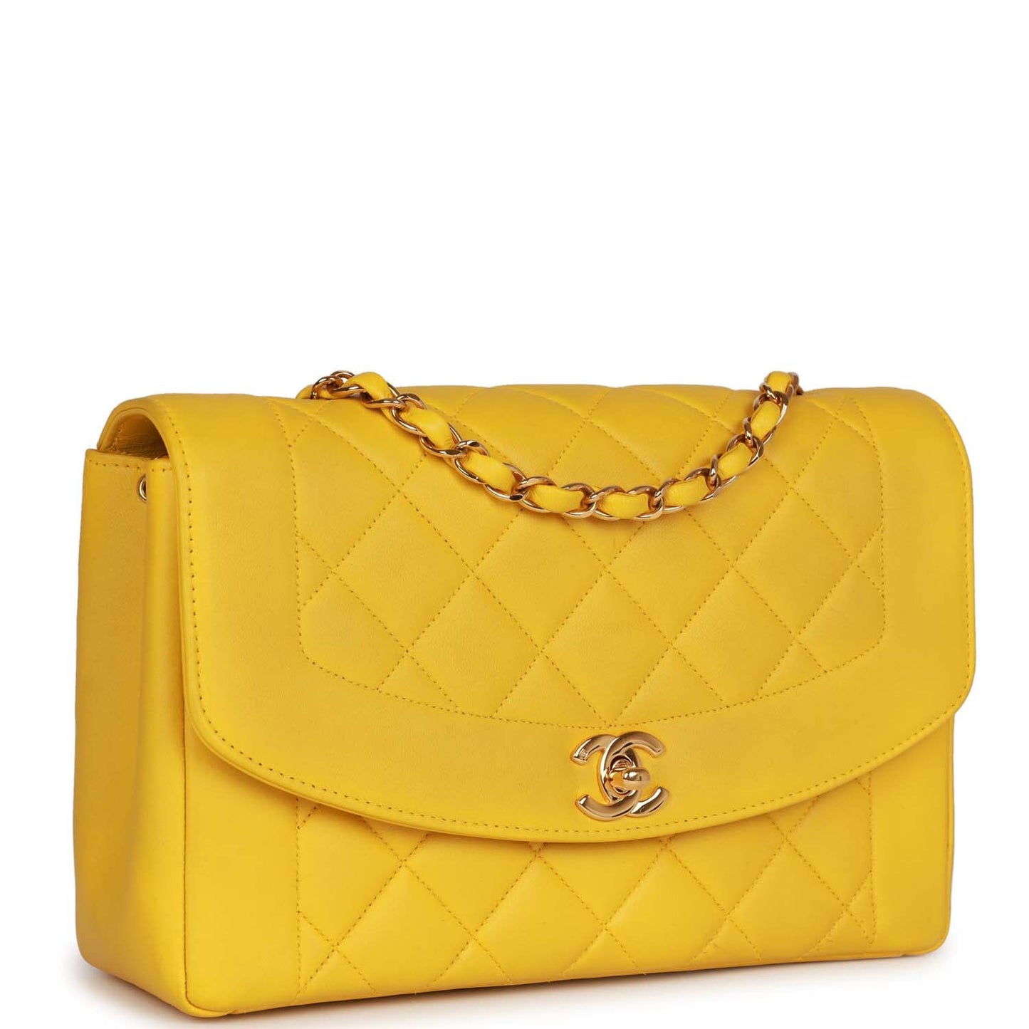 Vintage Chanel Medium Diana Flap Bag Yellow Lambskin Gold Hardware