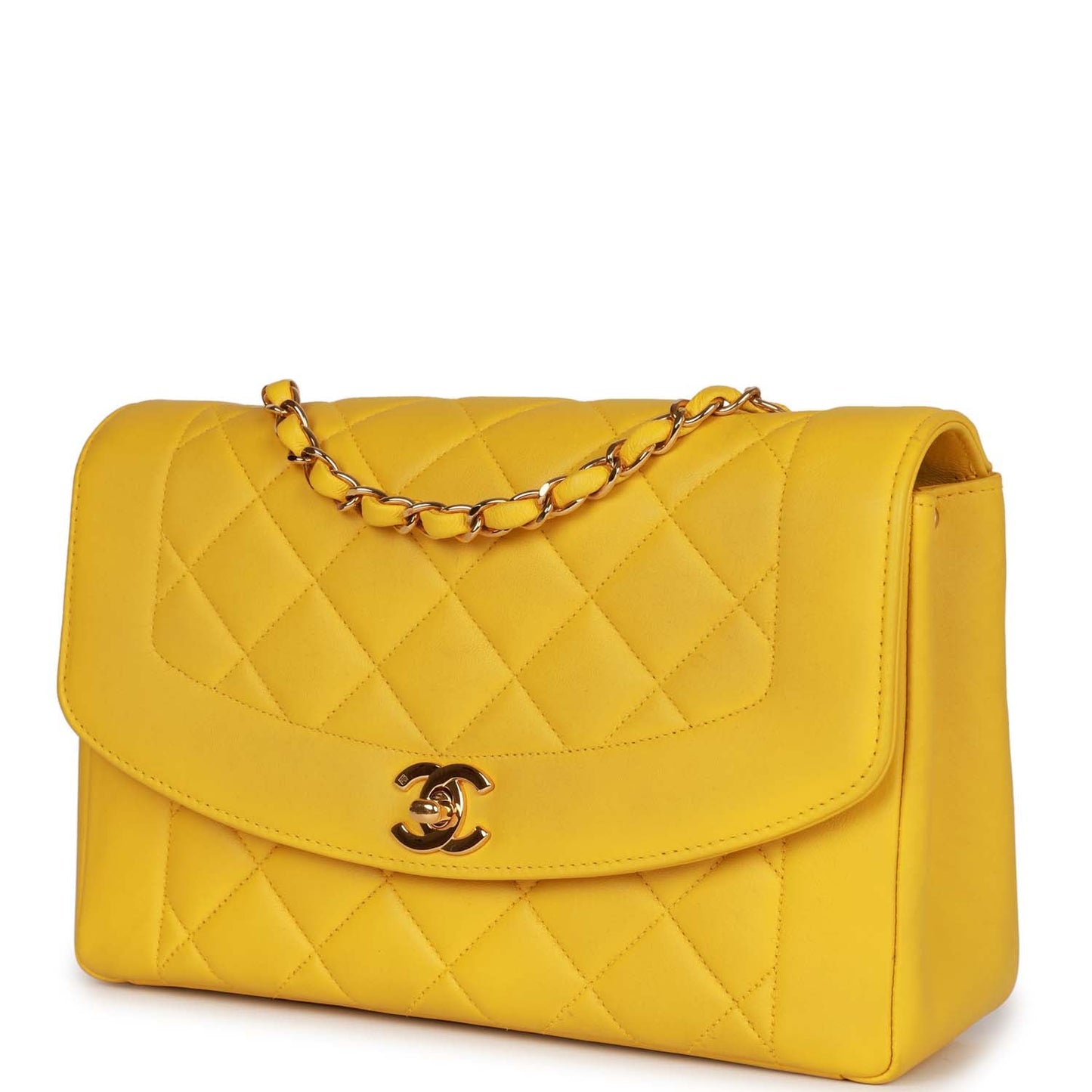 Vintage Chanel Medium Diana Flap Bag Yellow Lambskin Gold Hardware