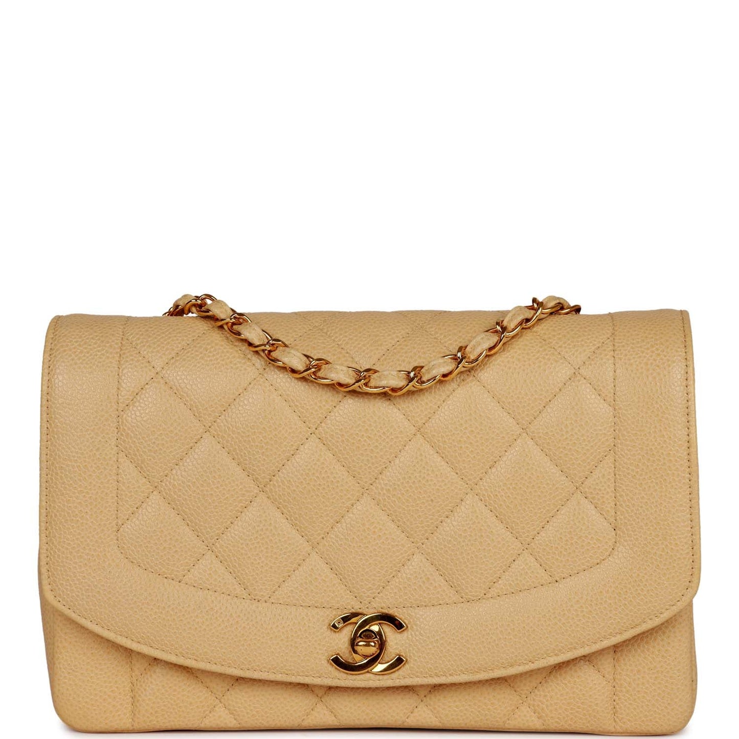 Vintage Chanel Medium Diana Flap Bag Beige Caviar Gold Hardware