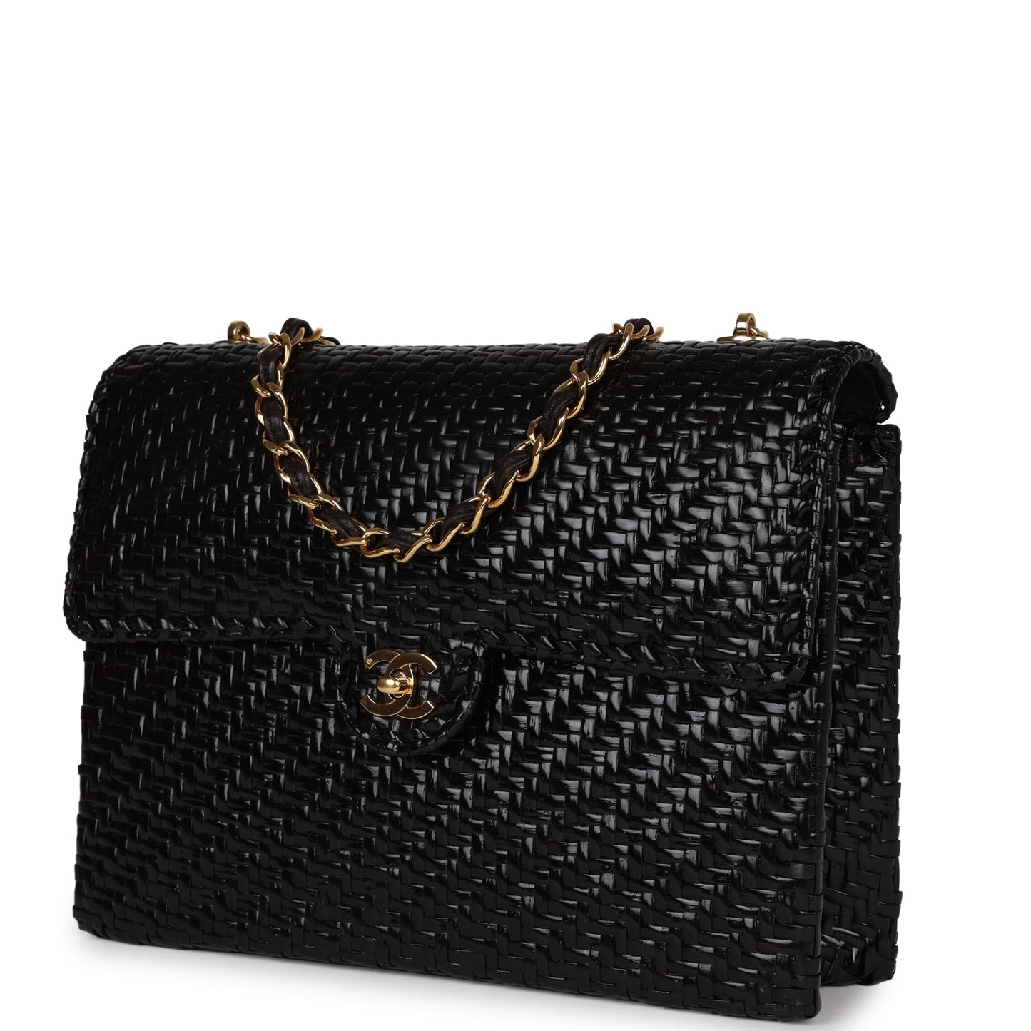 Vintage Chanel Flap Bag Black Wicker Gold Hardware