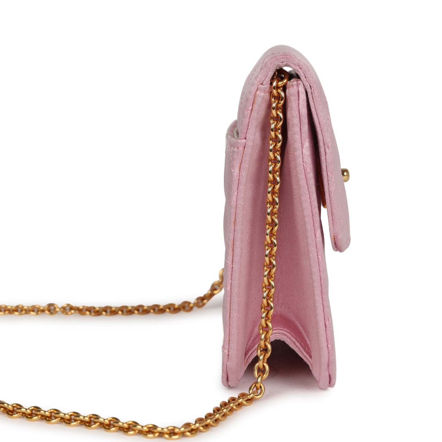 Vintage Chanel Mini Straight Flap Bag Pink Satin Gold Hardware