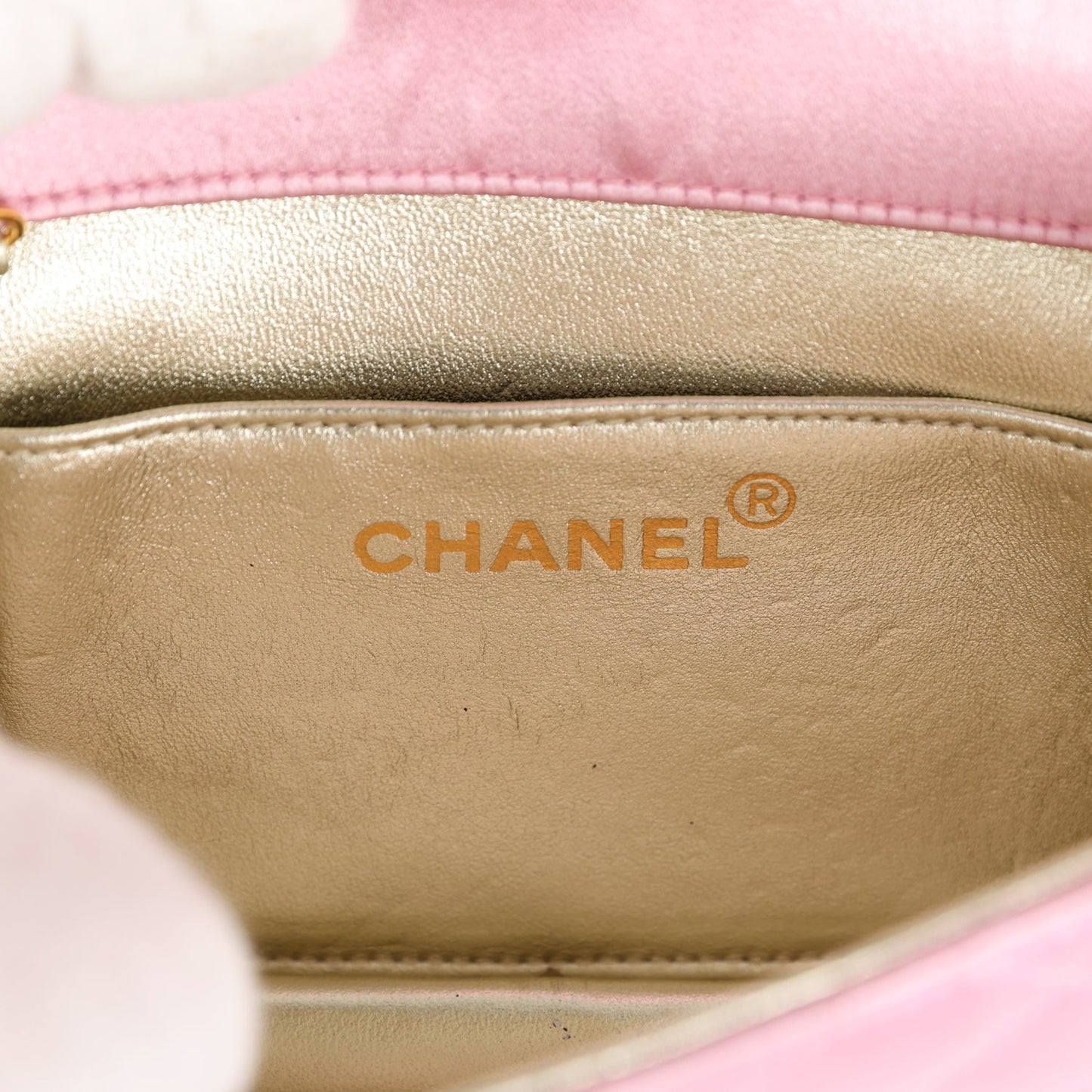 Vintage Chanel Mini Straight Flap Bag Pink Satin Gold Hardware