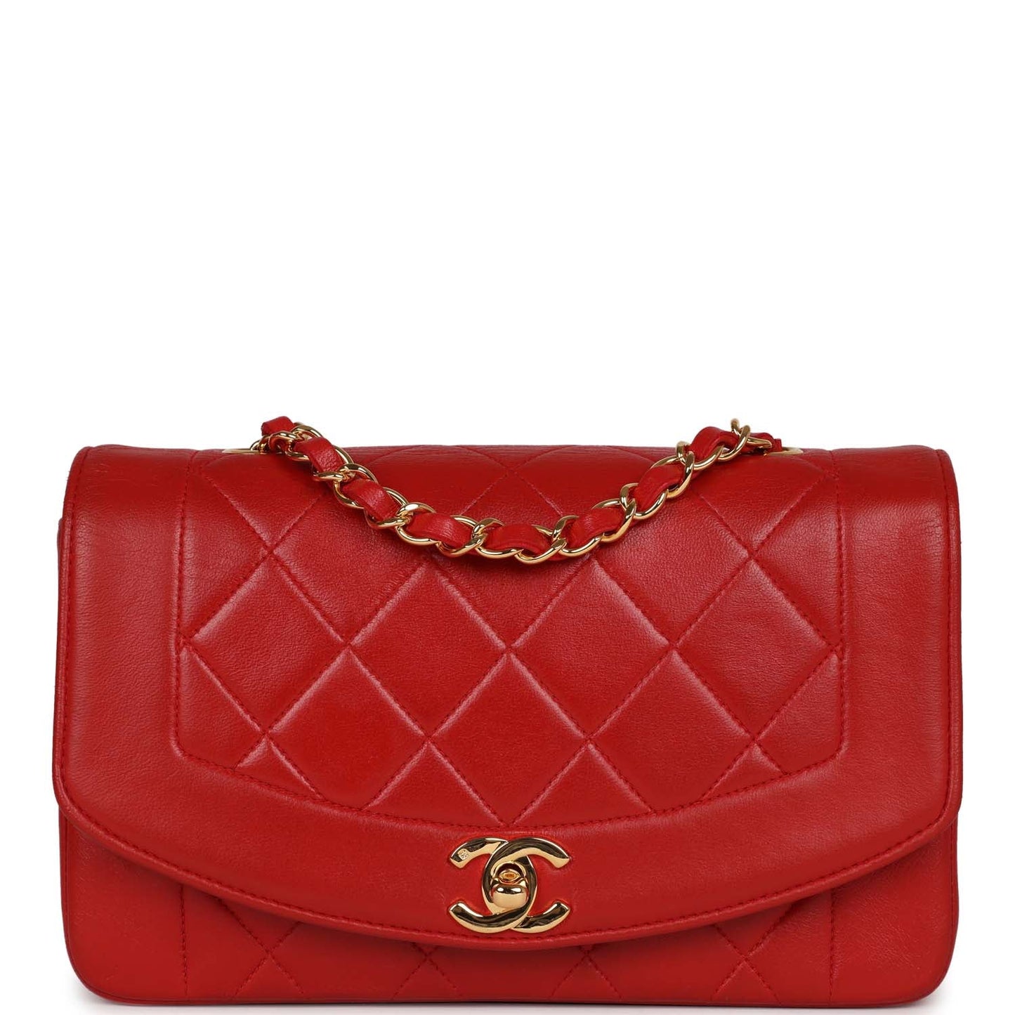 Vintage Chanel Medium Diana Flap Bag Red Lambskin Gold Hardware