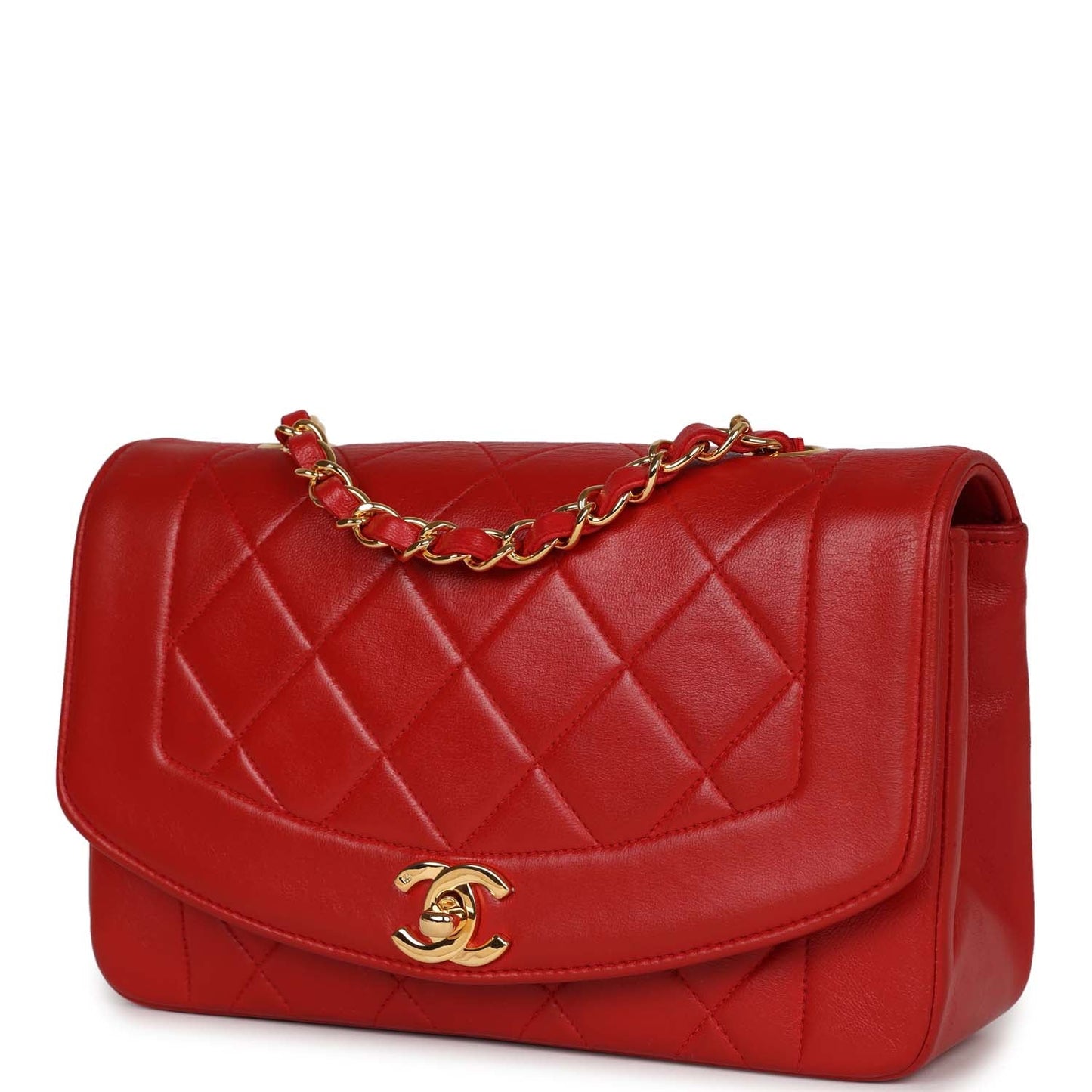 Vintage Chanel Medium Diana Flap Bag Red Lambskin Gold Hardware