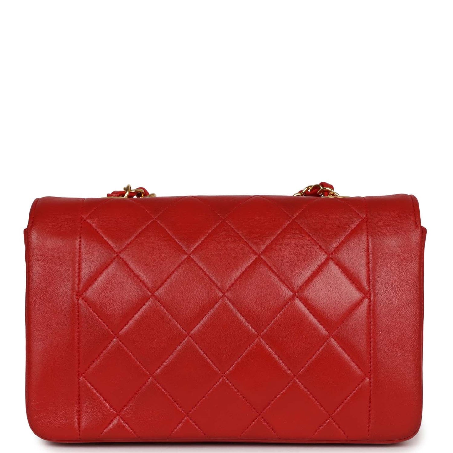 Vintage Chanel Medium Diana Flap Bag Red Lambskin Gold Hardware