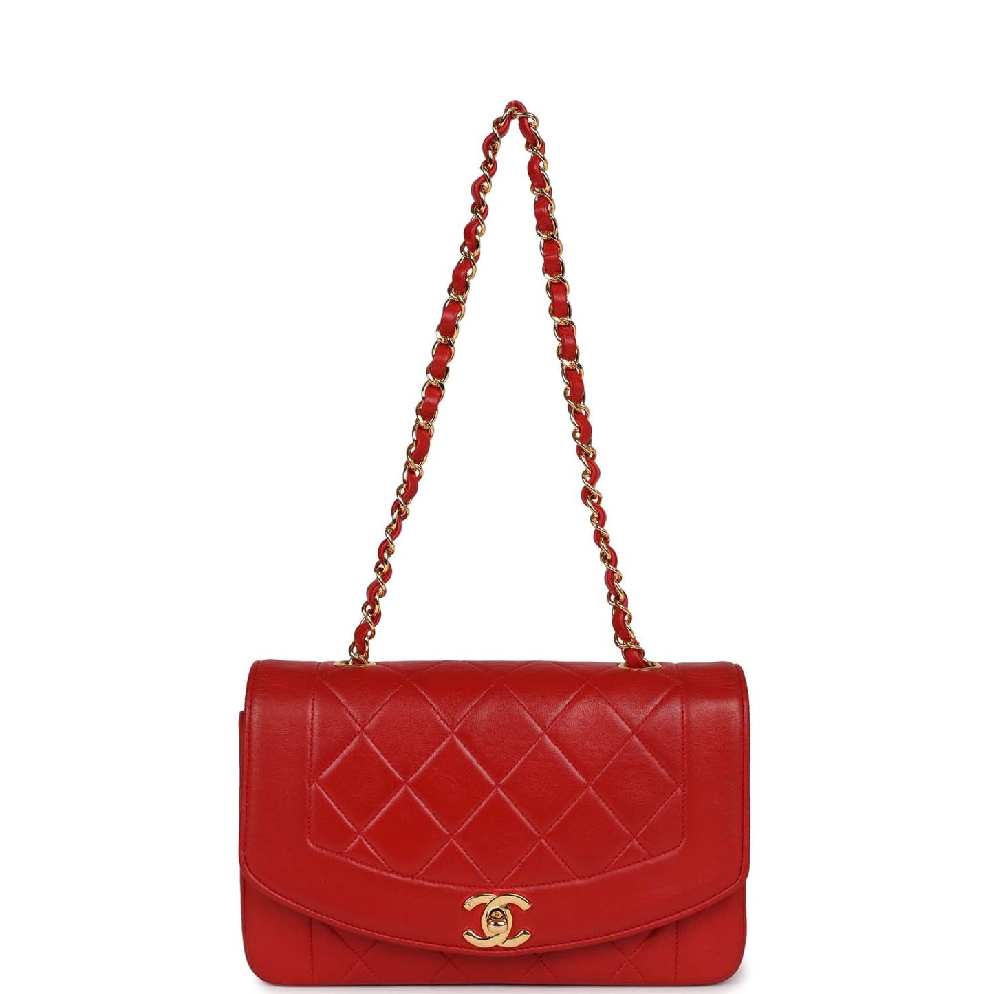 Vintage Chanel Medium Diana Flap Bag Red Lambskin Gold Hardware