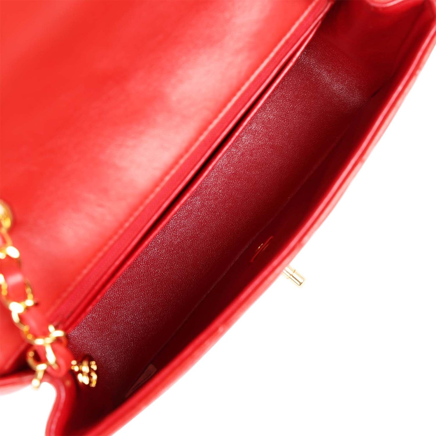 Vintage Chanel Medium Diana Flap Bag Red Lambskin Gold Hardware