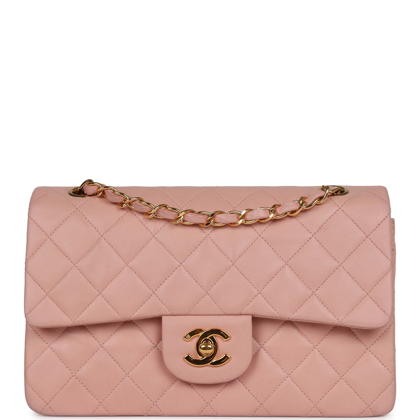 Vintage Chanel Small Classic Double Flap Pink Lambskin Gold Hardware