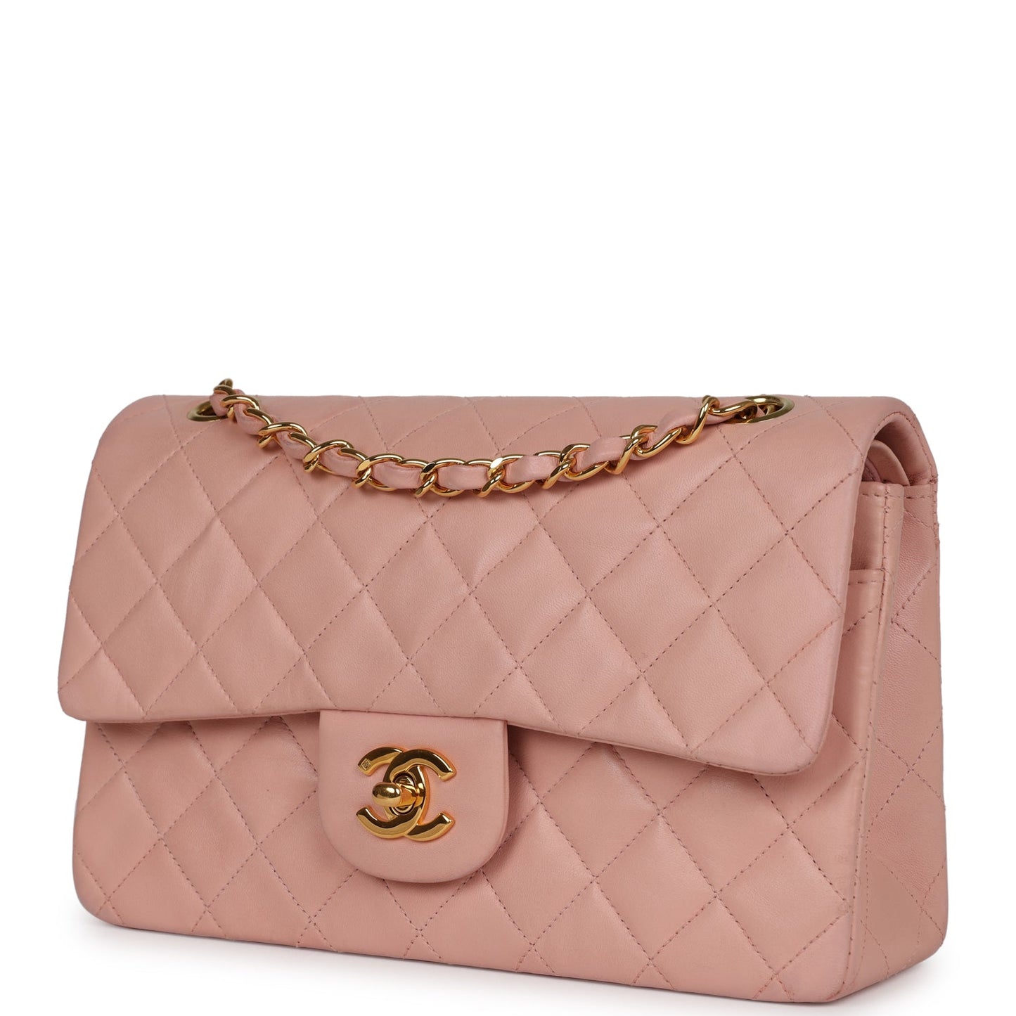 Vintage Chanel Small Classic Double Flap Pink Lambskin Gold Hardware