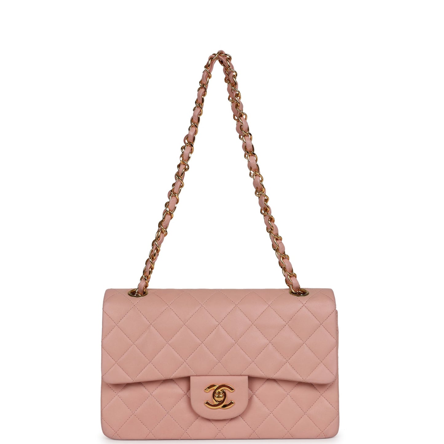 Vintage Chanel Small Classic Double Flap Pink Lambskin Gold Hardware