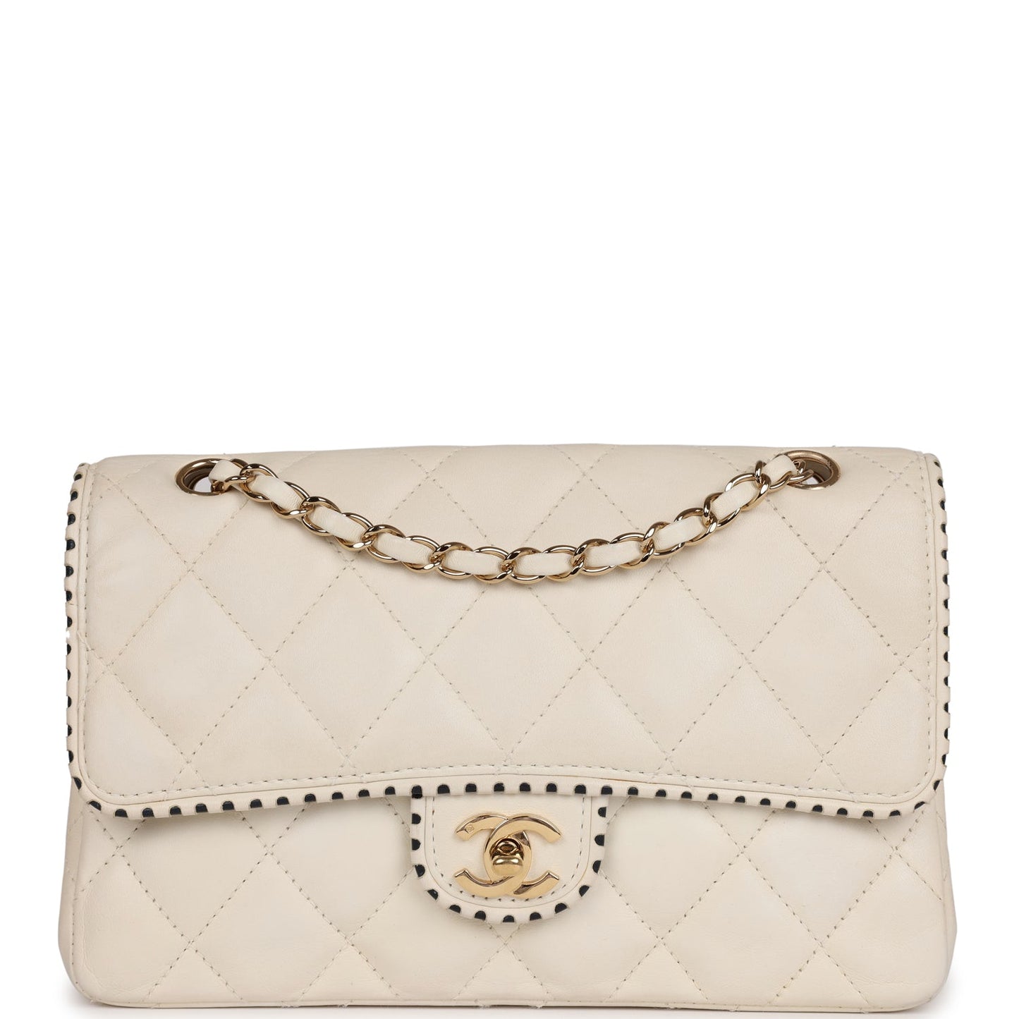 Vintage Chanel Medium Single Flap Bag White Lambskin Gold Hardware