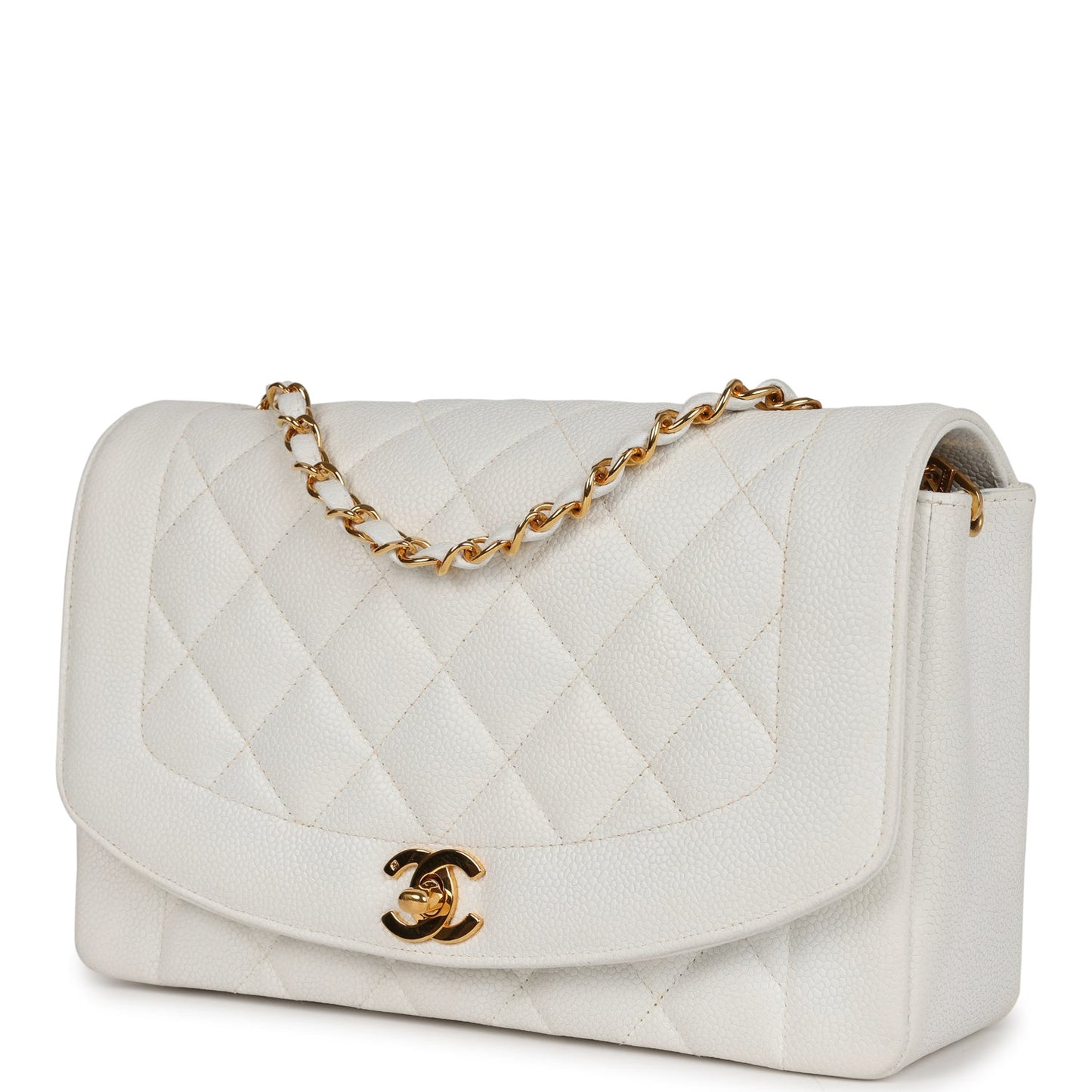 Vintage Chanel Medium Diana Flap Bag White Caviar Gold Hardware