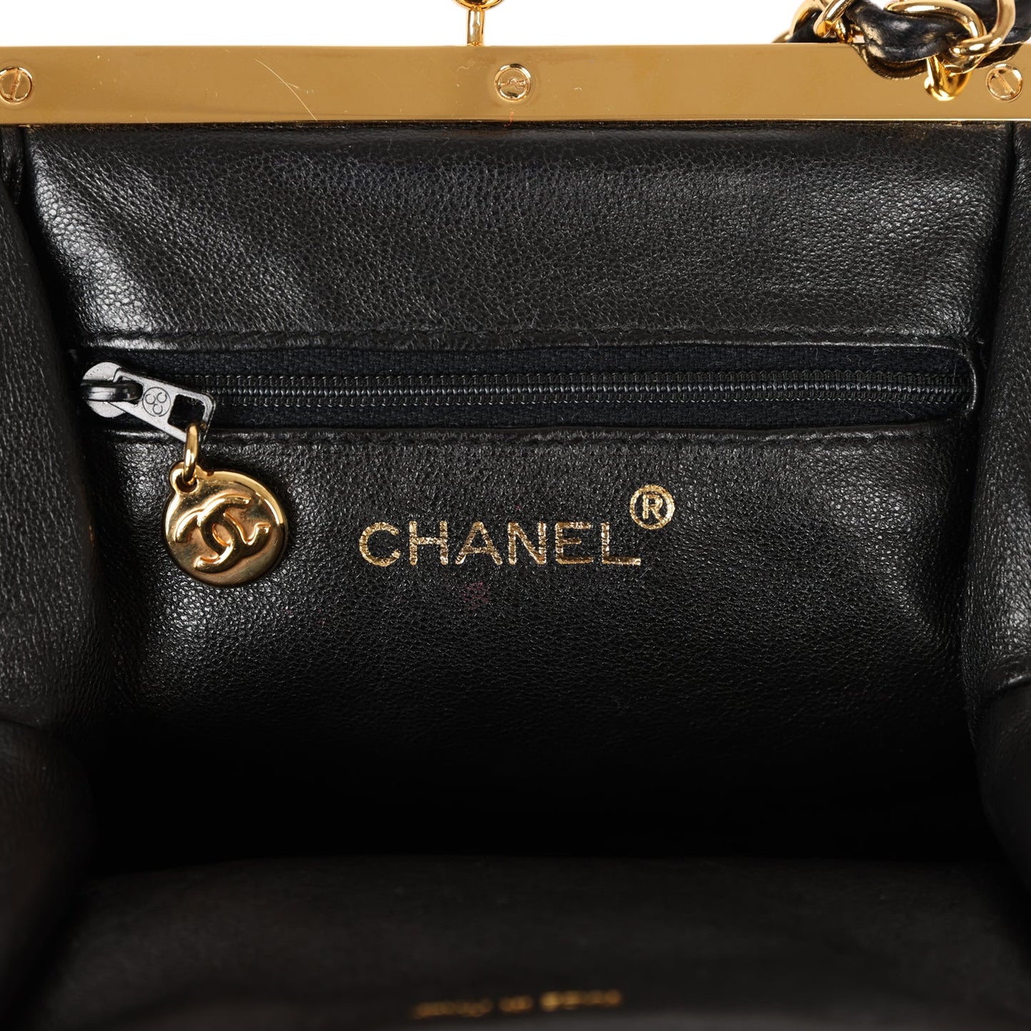 Vintage Chanel Frame Bag Black Lambskin Gold Hardware