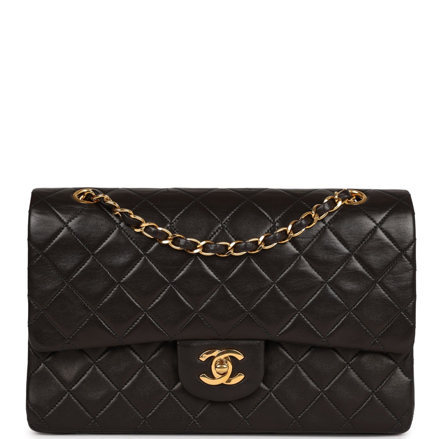 Vintage Chanel Medium Classic Double Flap Black Lambskin Gold Hardware