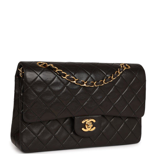 Vintage Chanel Medium Classic Double Flap Black Lambskin Gold Hardware