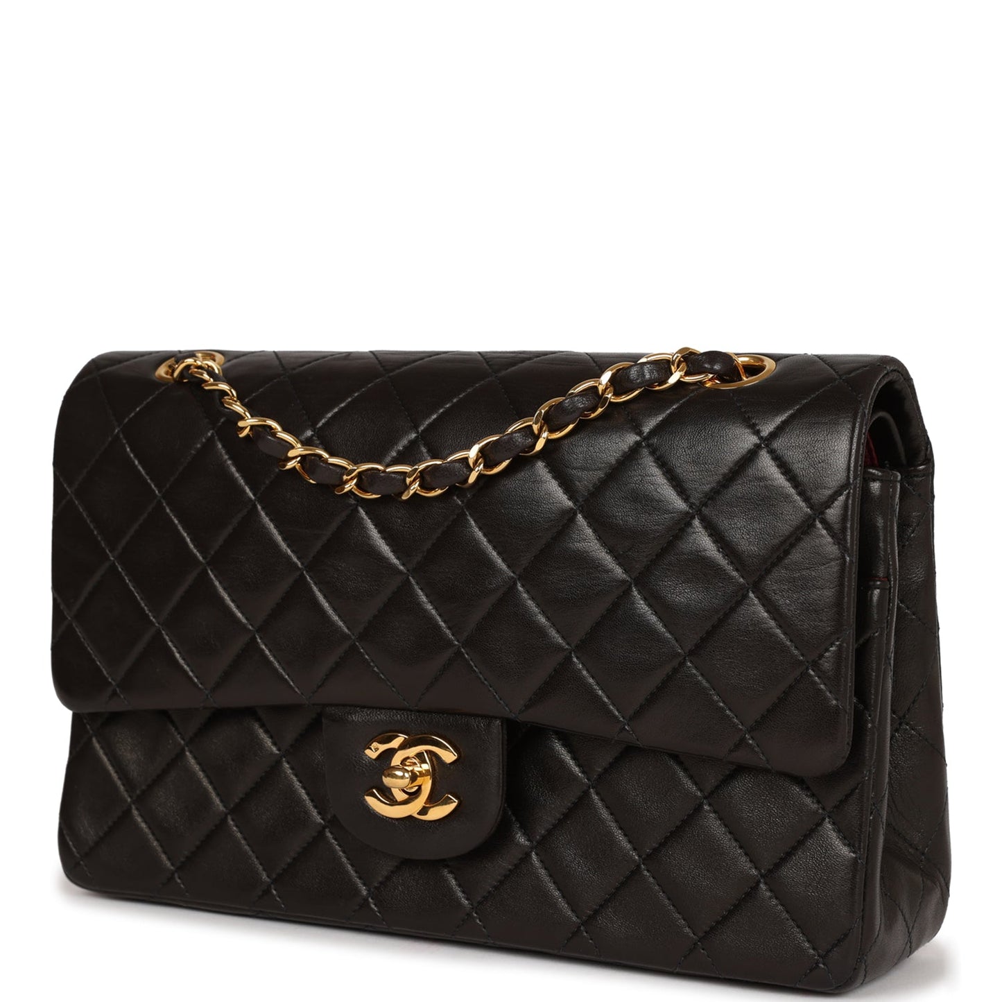 Vintage Chanel Medium Classic Double Flap Black Lambskin Gold Hardware