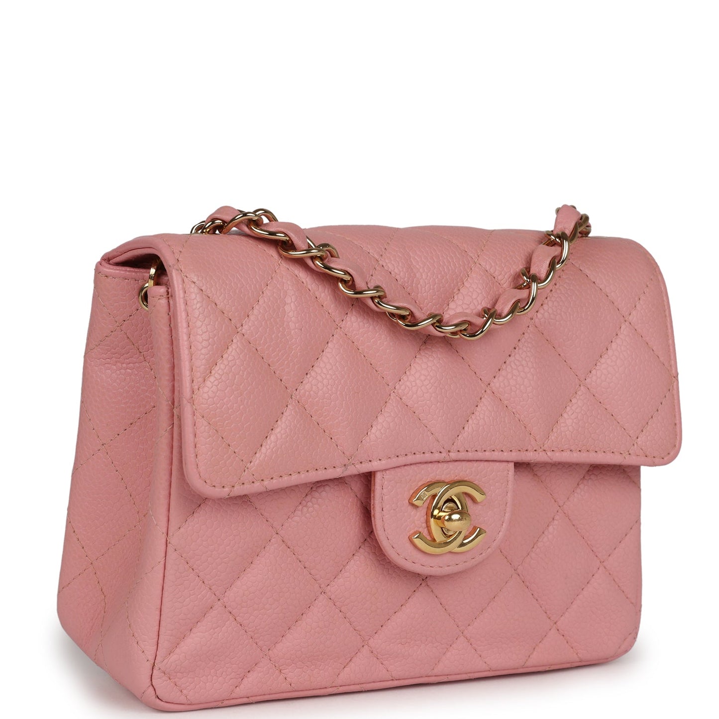 Vintage Chanel Mini Square Flap Pink Caviar Gold Hardware