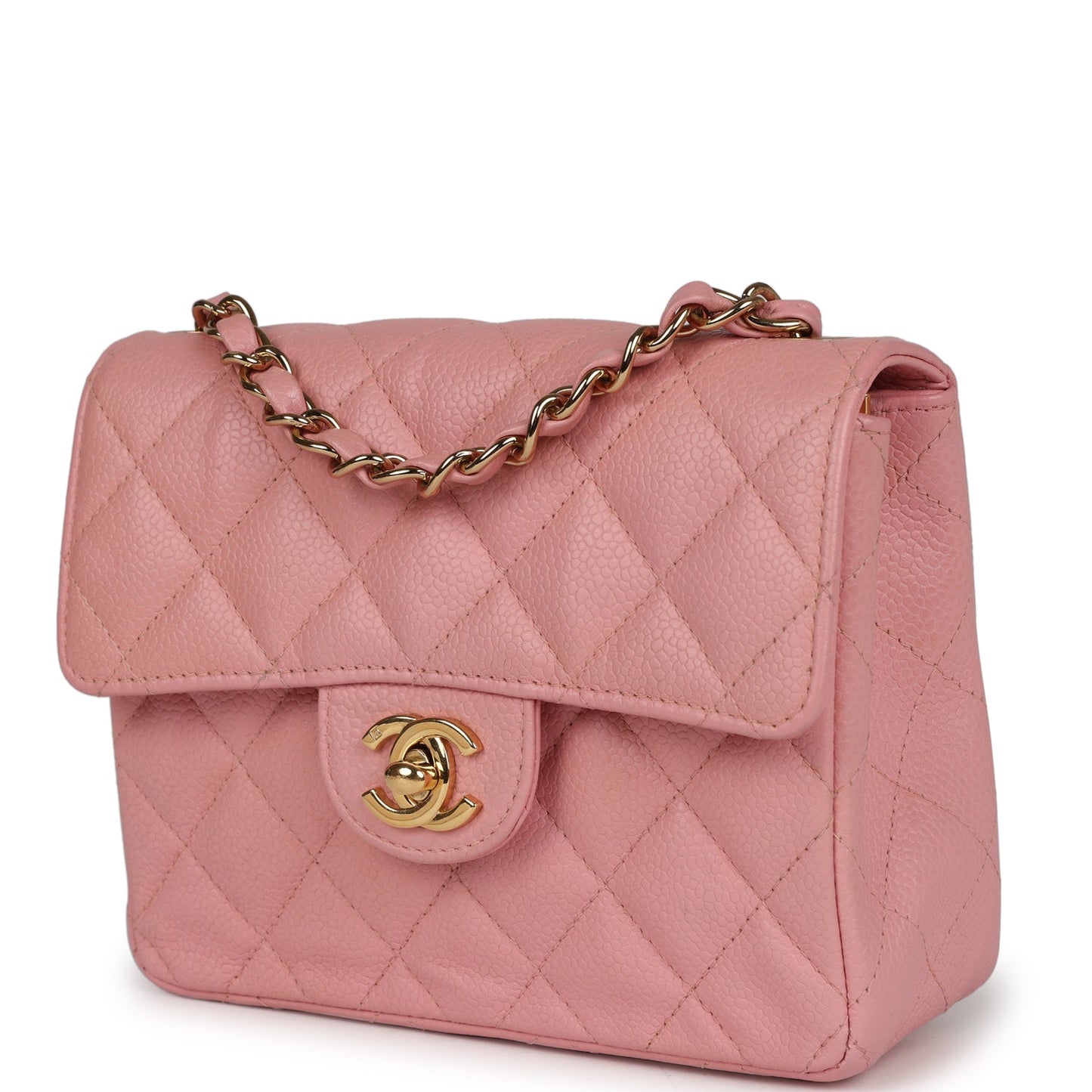 Vintage Chanel Mini Square Flap Pink Caviar Gold Hardware