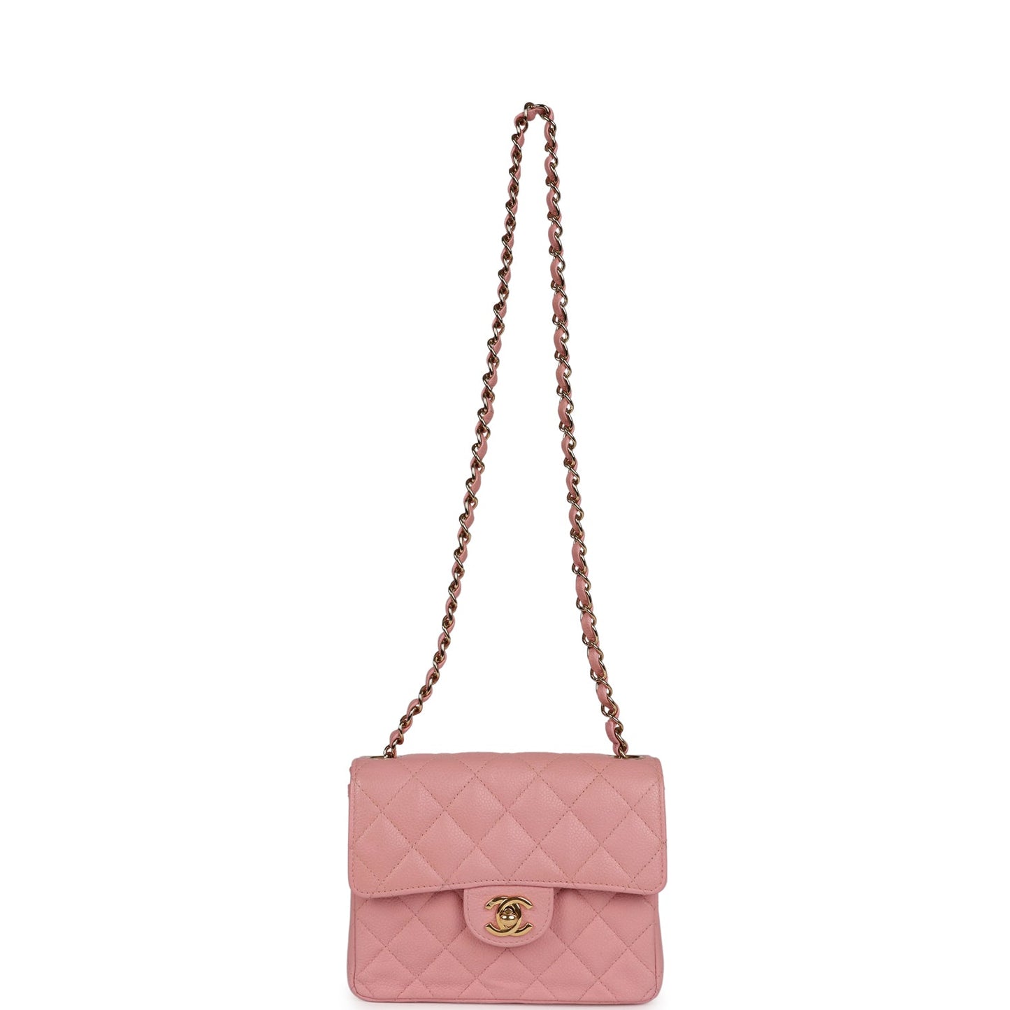 Vintage Chanel Mini Square Flap Pink Caviar Gold Hardware