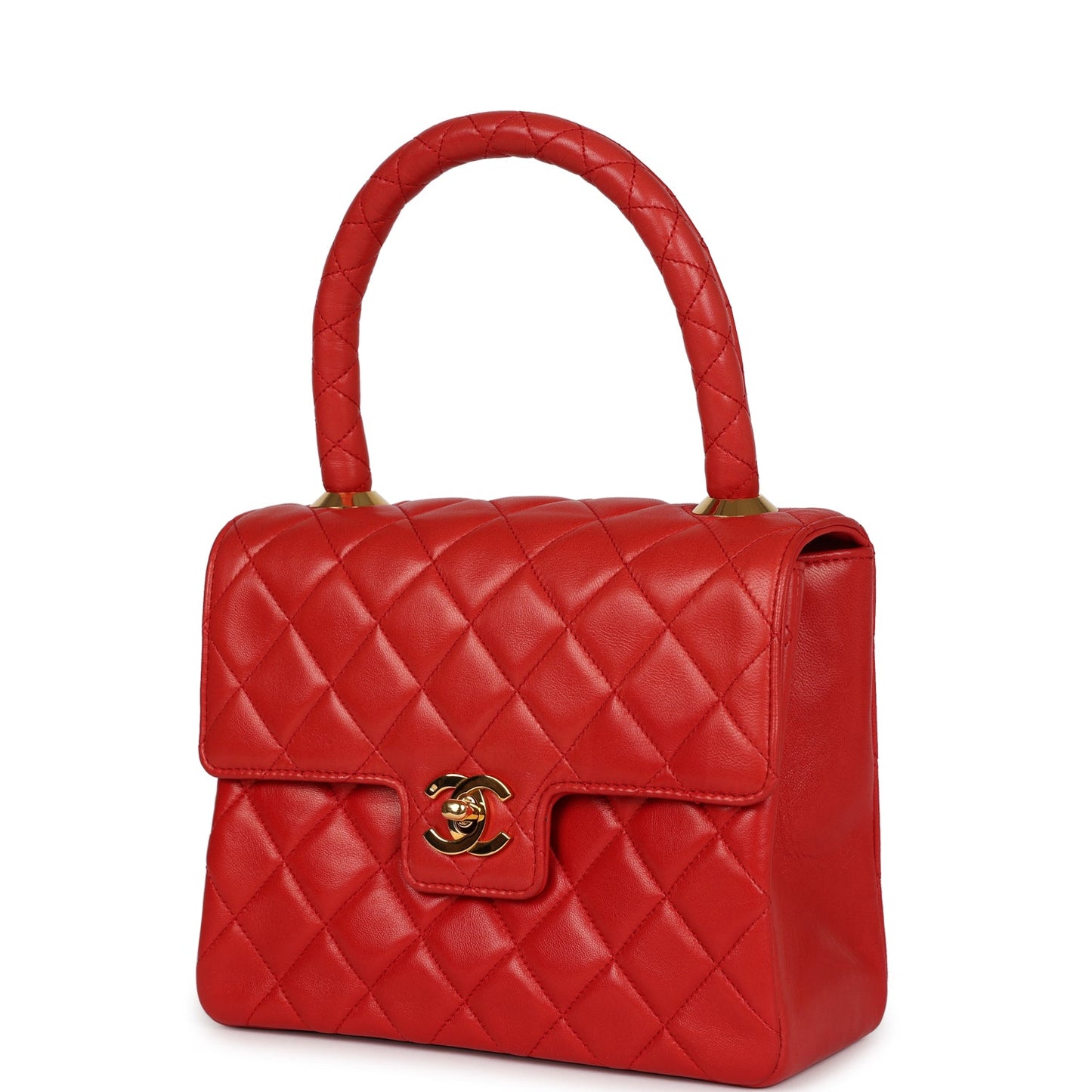 Vintage Chanel Top Handle Flap Red Lambskin Gold Hardware