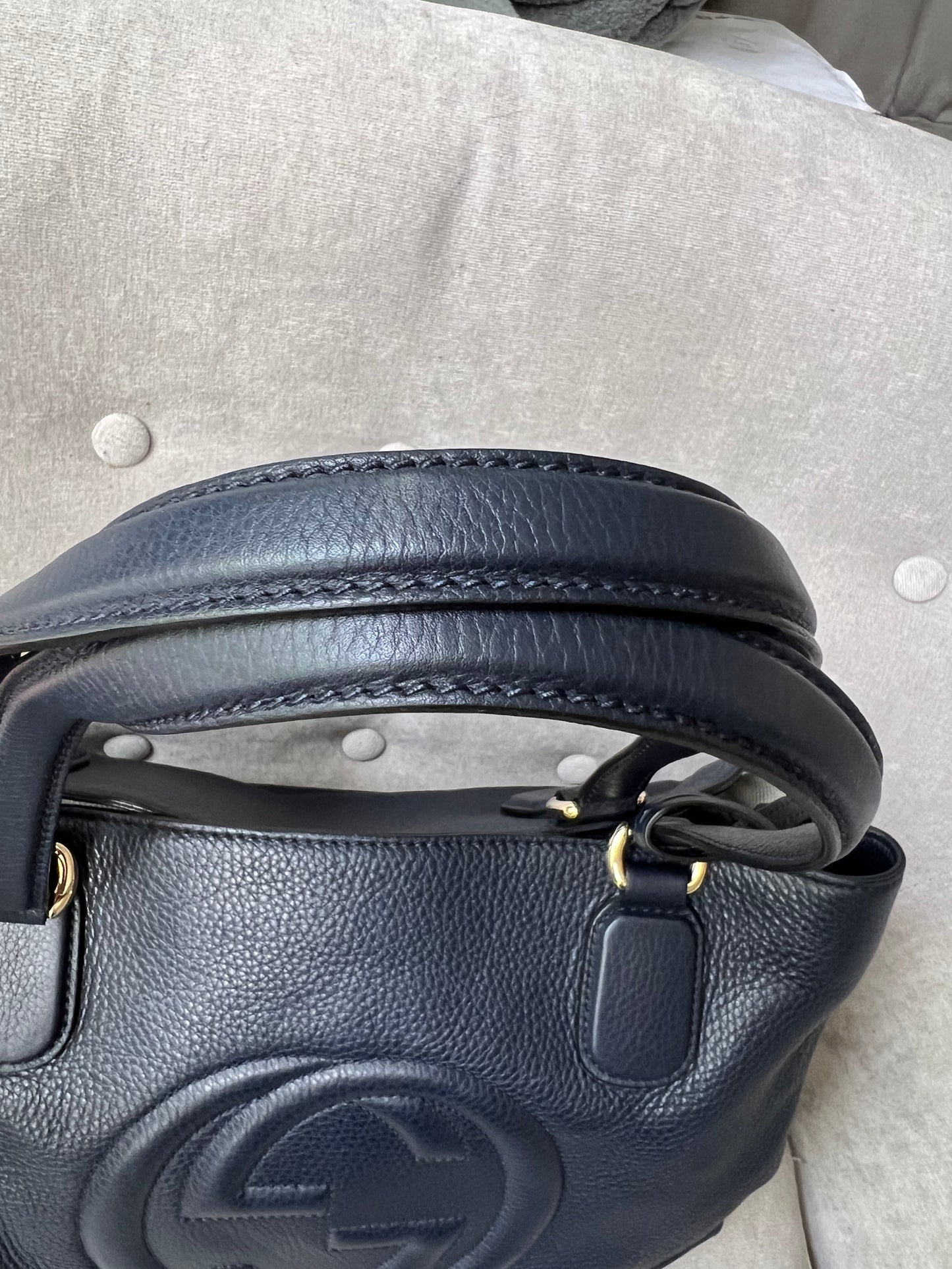 Gucci Soho Working Tote in Navy Blue Pebbled Calfskin