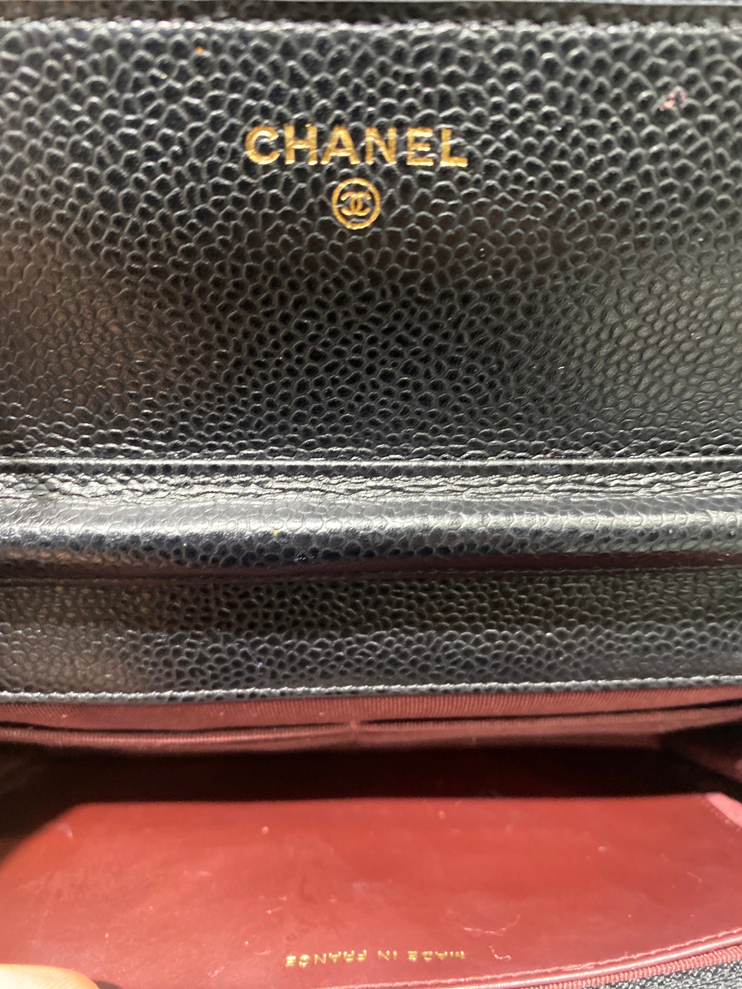 CHANEL CC CAVIAR QUILTED  WALLET ON A CHAIN