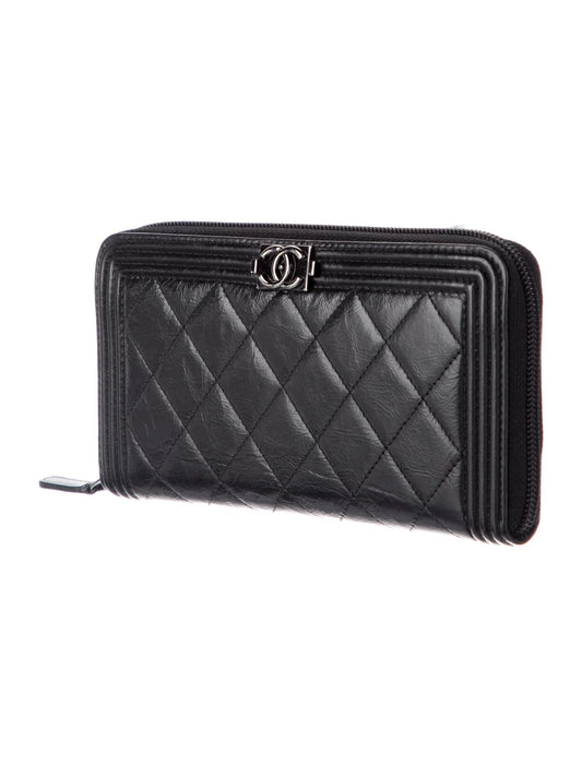 CHANEL QUILTED LAMBSKIN BOY ZIP AROUND WALLET