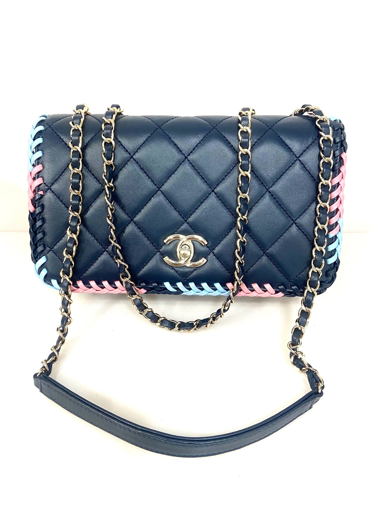 CHANEL QUILTED LAMBSKIN BRAIDED TRIM FLAP BAG