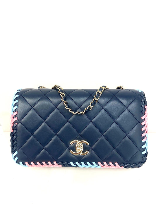 CHANEL QUILTED LAMBSKIN BRAIDED TRIM FLAP BAG