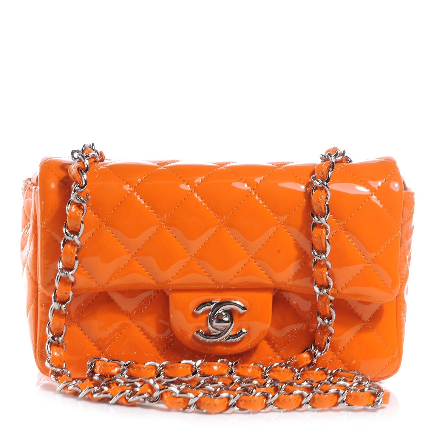 CHANEL QUILTED PATENT LEATHER MINI FLAP BAG