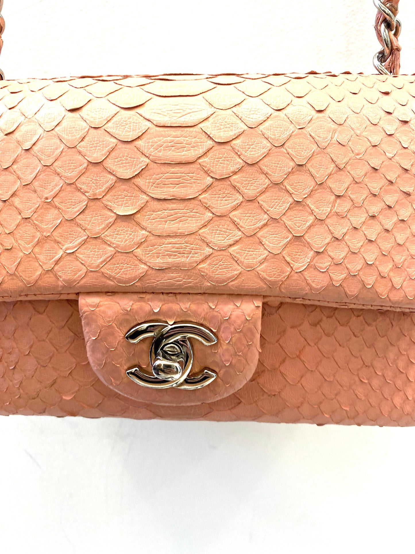 CHANEL PYTHON MINI FLAP BAG IN BUBBLEGUM PINK