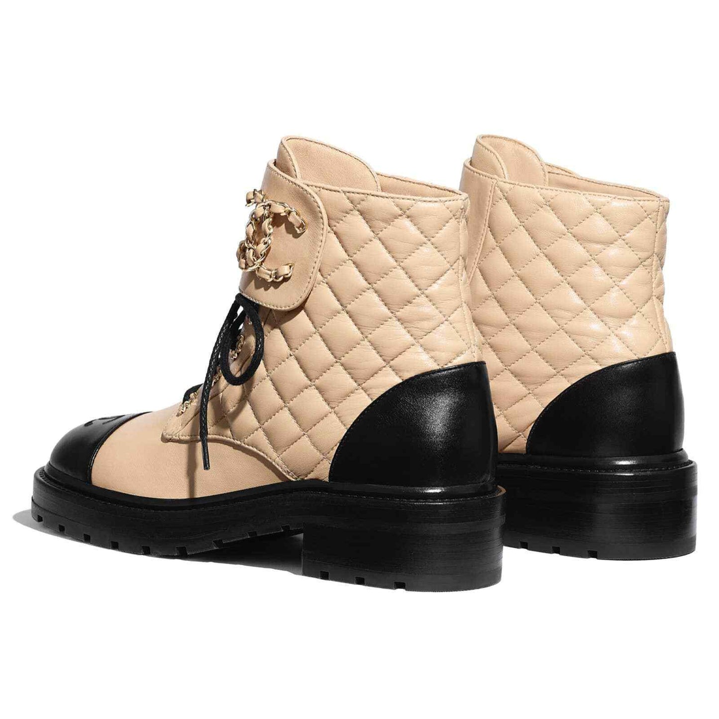 CHANEL QUILTED CC CHAIN COMBAT BOOTS