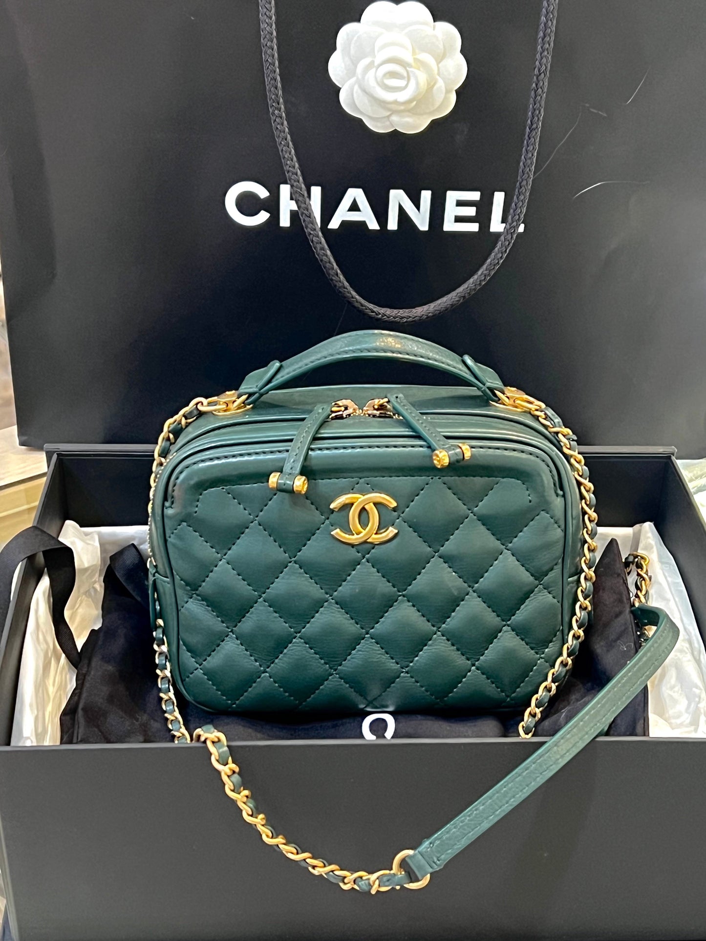 CHANEL QUILTED CC VANITY CASE 2WAY SHOULDER HANDBAG