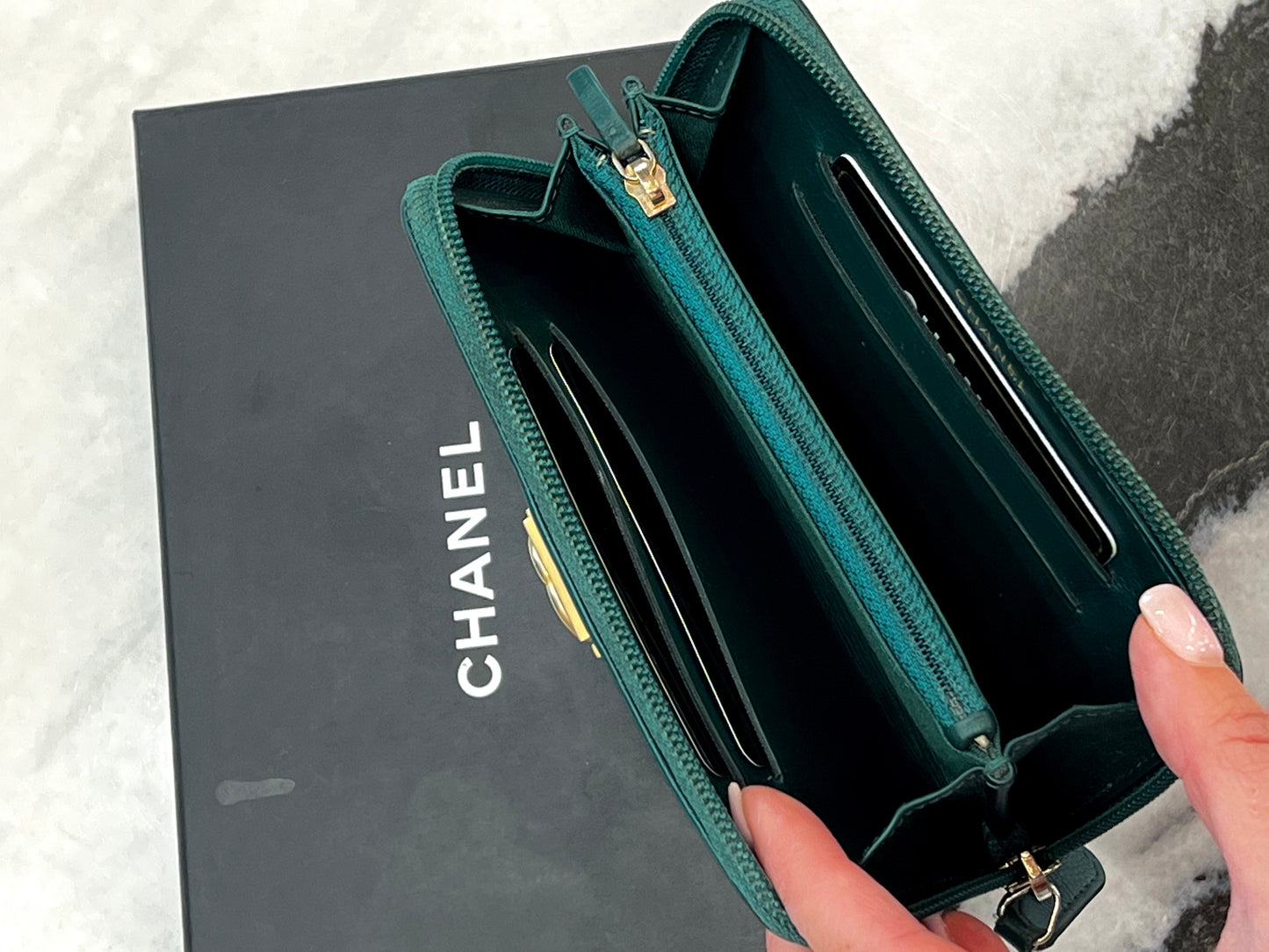 CHANEL QUILTED LAMBSKIN BOY WALLET IN GREEN