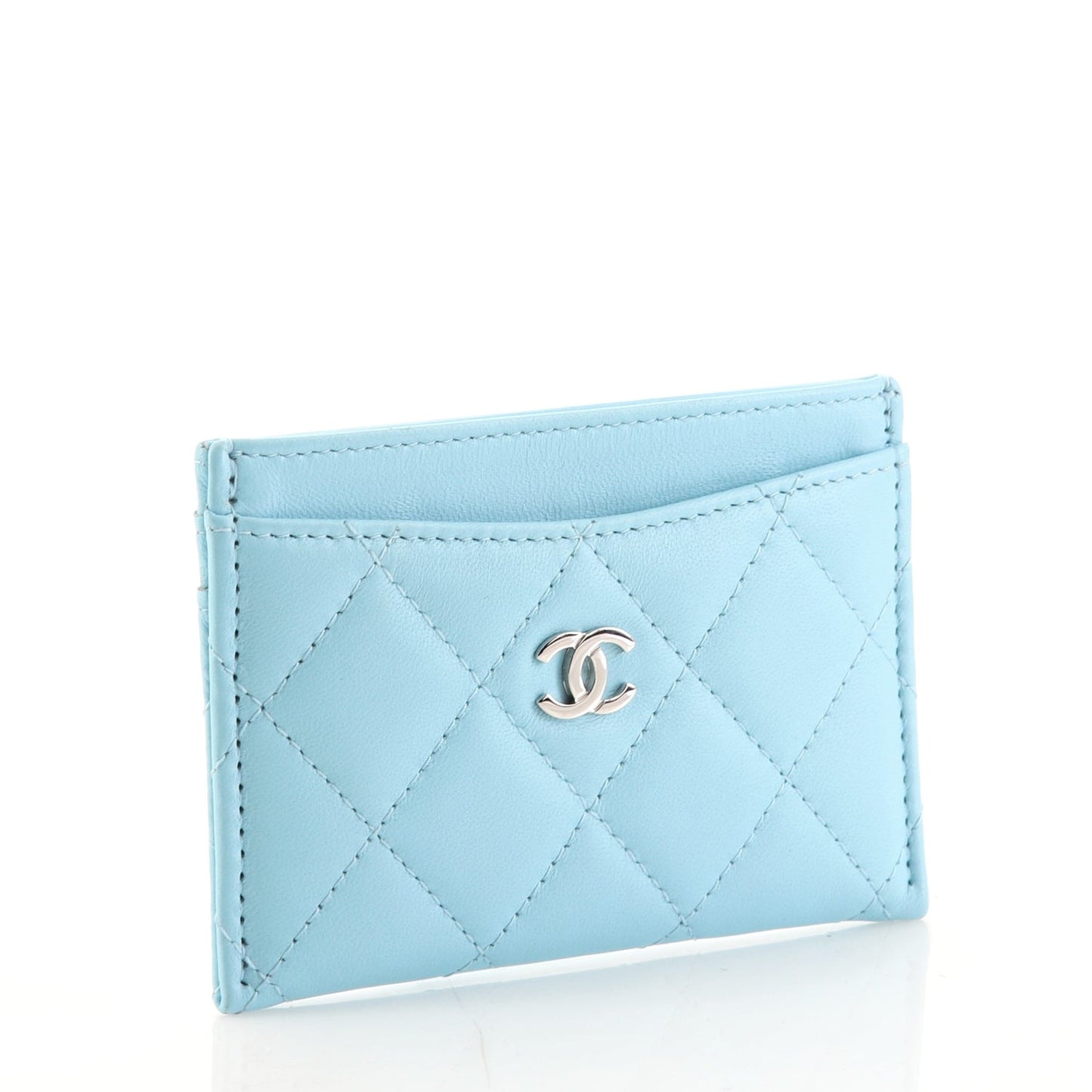 CHANEL QUILTED LAMBSKIN CARD HOLDER NEON BLUE