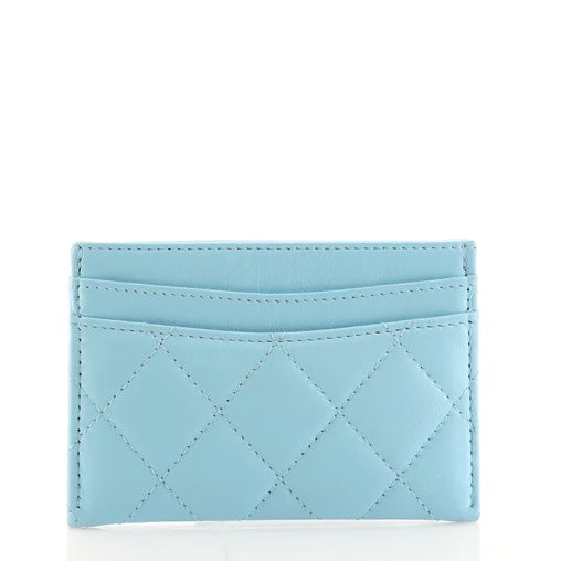 CHANEL QUILTED LAMBSKIN CARD HOLDER NEON BLUE