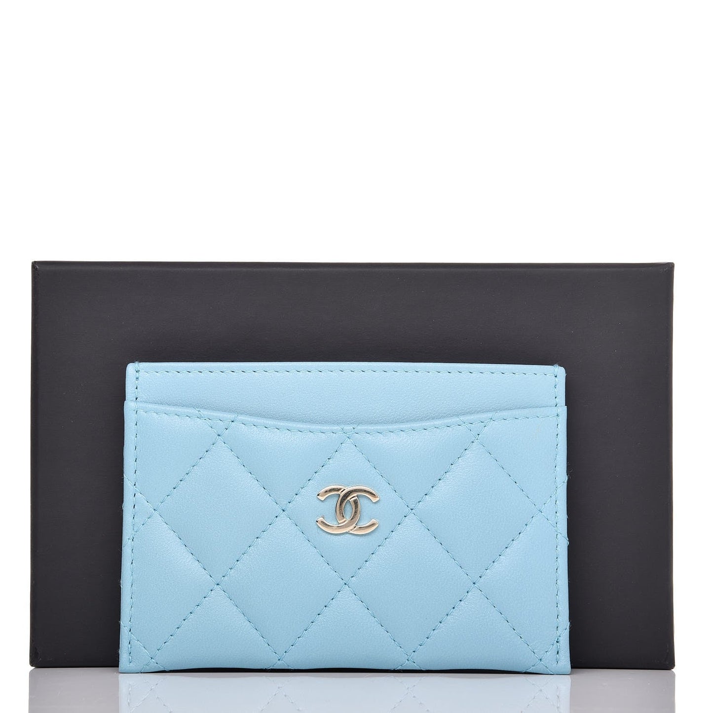 CHANEL QUILTED LAMBSKIN CARD HOLDER NEON BLUE