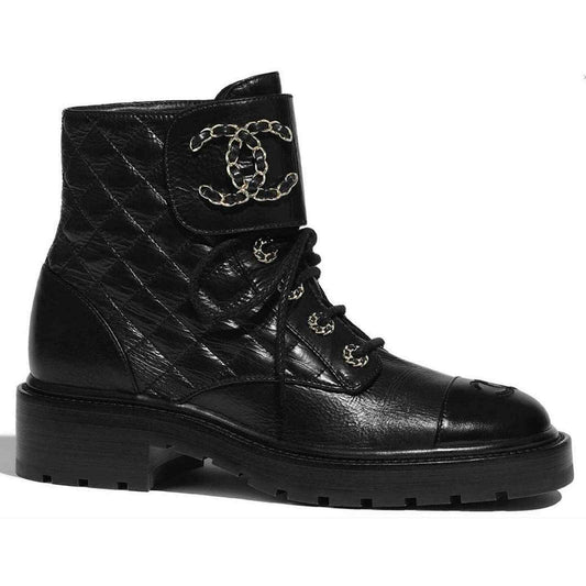 CHANEL QUILTED LAMBSKIN COMBAT BOOTS