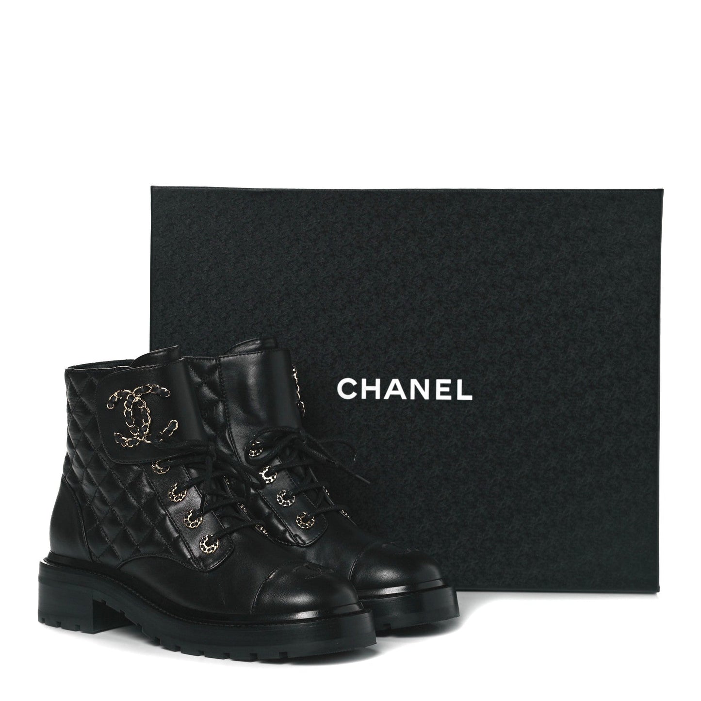 CHANEL QUILTED LAMBSKIN COMBAT BOOTS