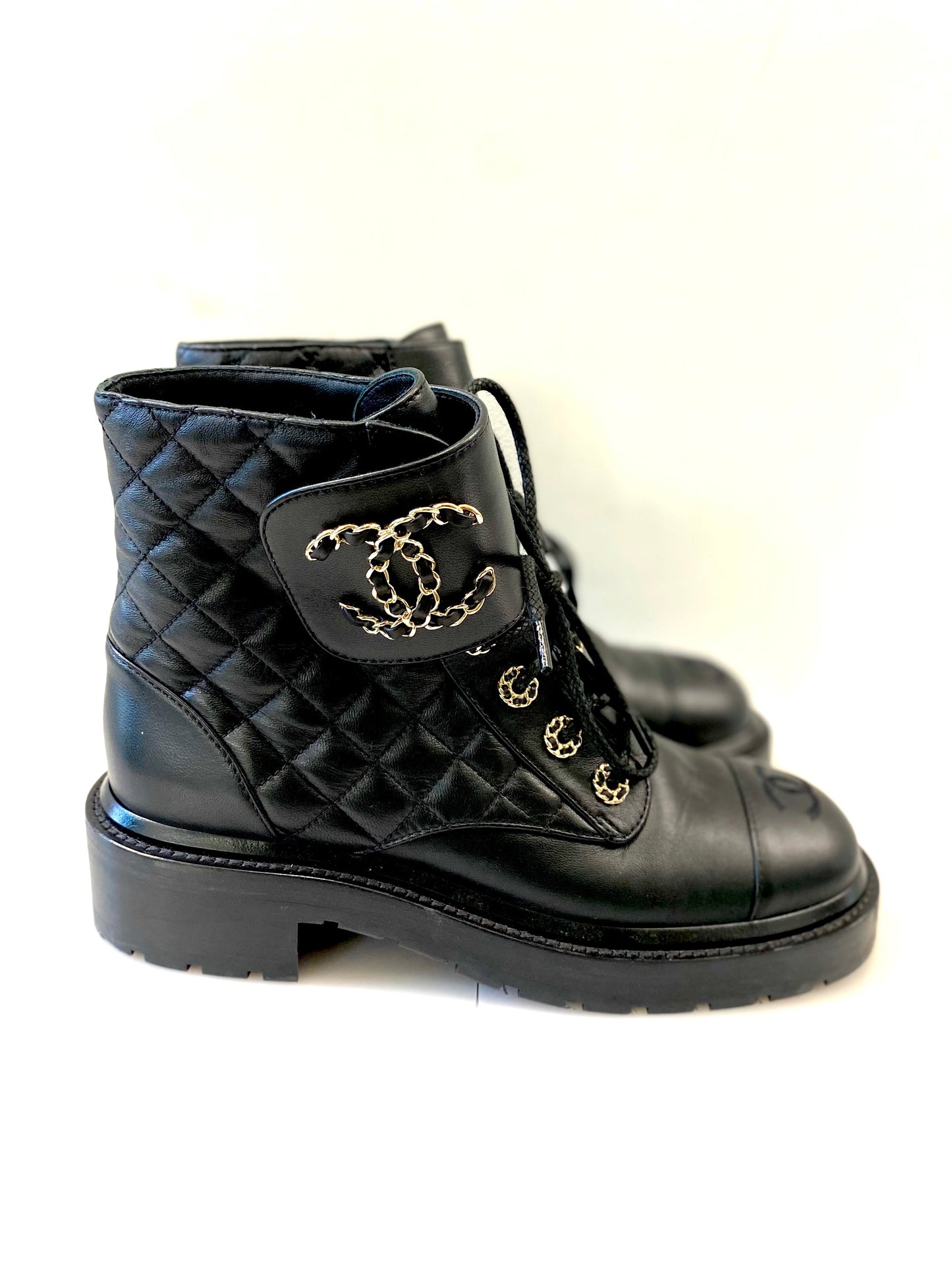 CHANEL QUILTED LAMBSKIN COMBAT BOOTS