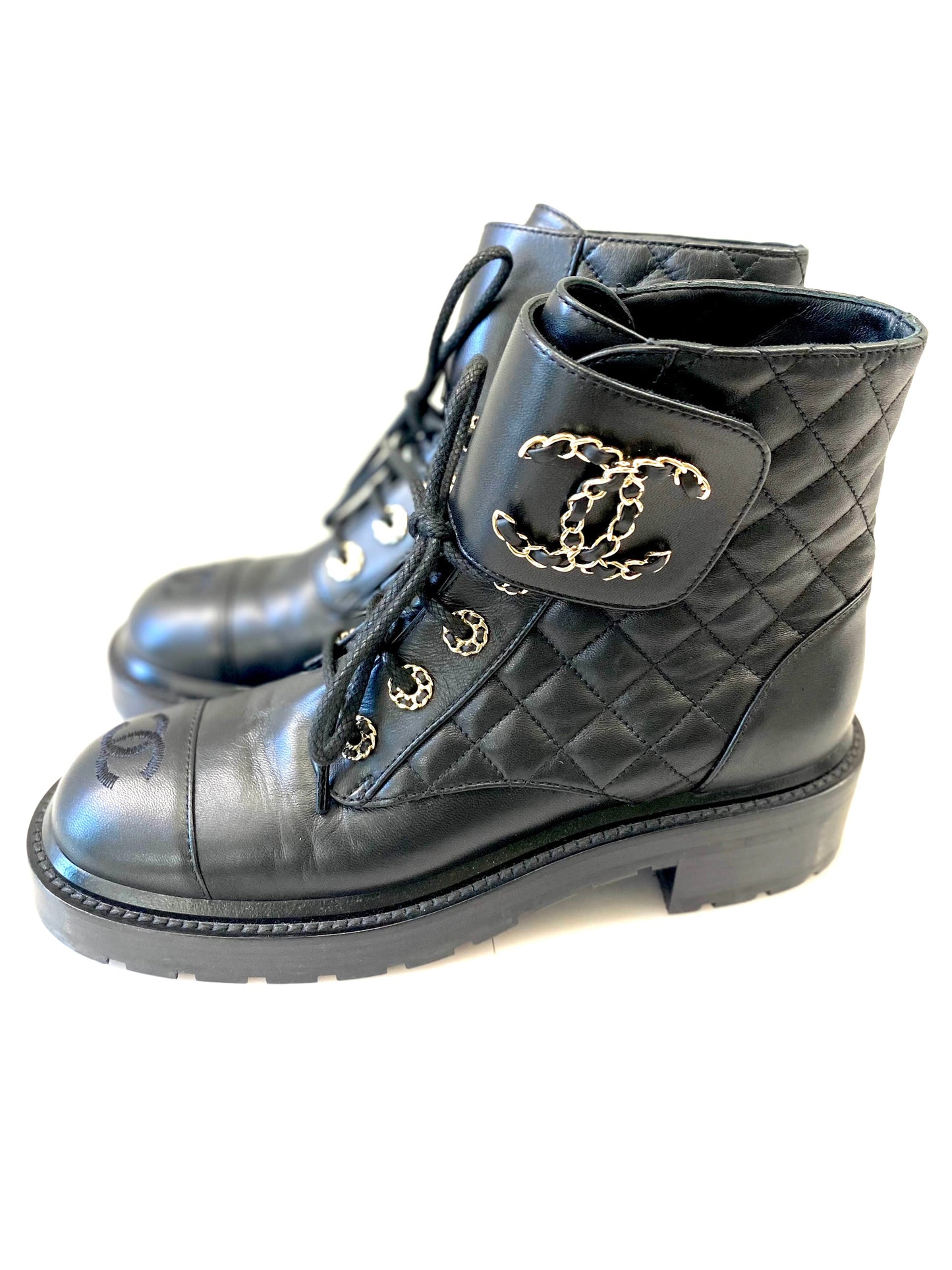 CHANEL QUILTED LAMBSKIN COMBAT BOOTS