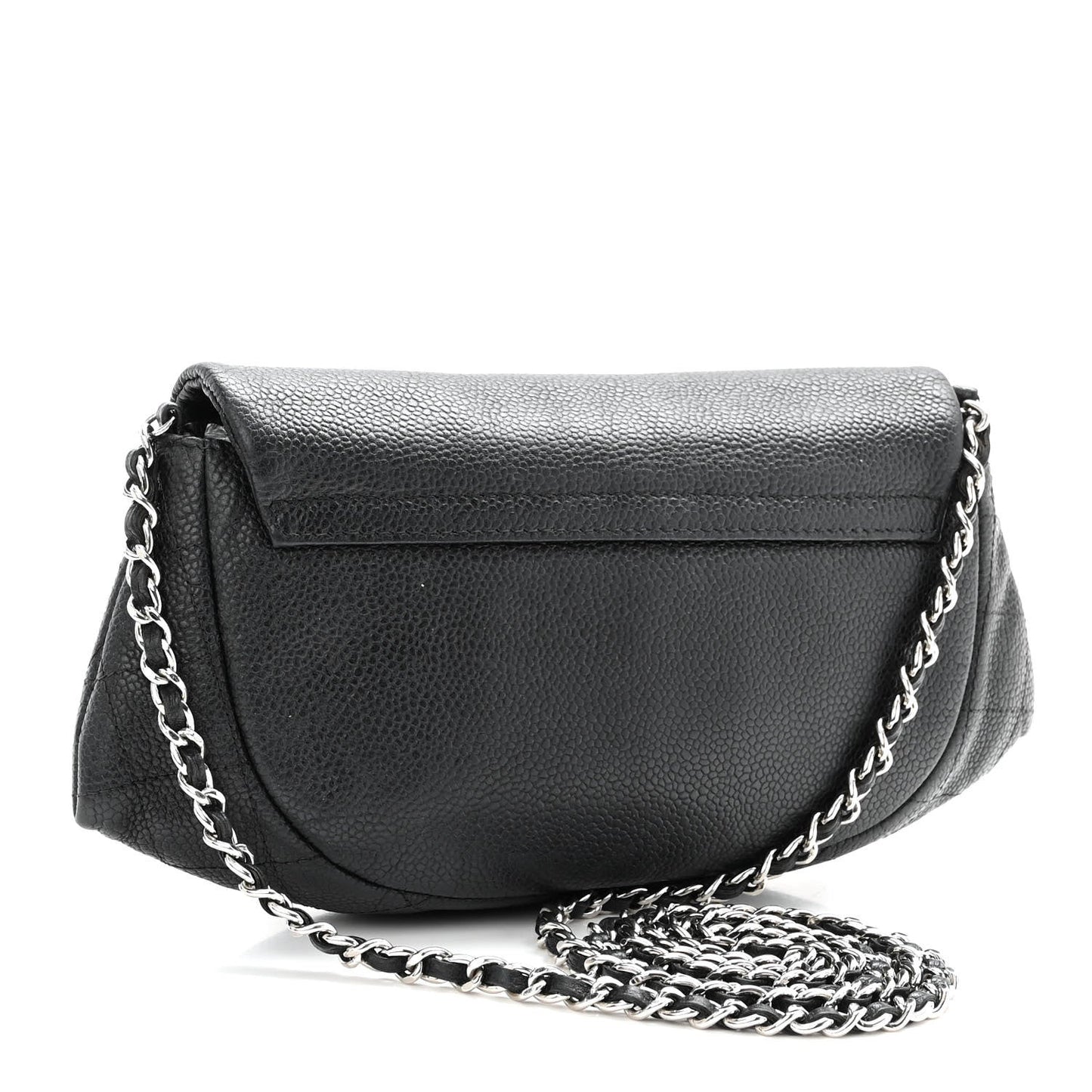 CHANEL CAVIAR LEATHER HALF MOON WALLET ON A CHAIN