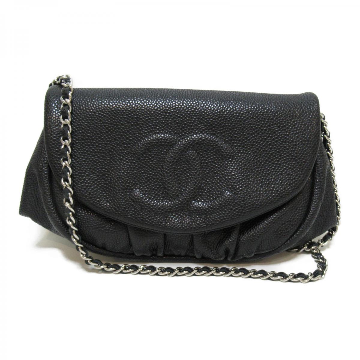 CHANEL CAVIAR LEATHER HALF MOON WALLET ON A CHAIN