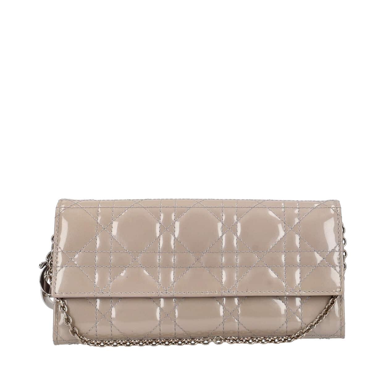 CHRISTIAN DIOR Patent Lady Dior Rendez-Vouis Chain Wallet Grey