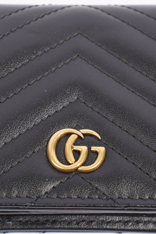 Gucci GG Marmont Card Case Wallet Black Matelasse Leather